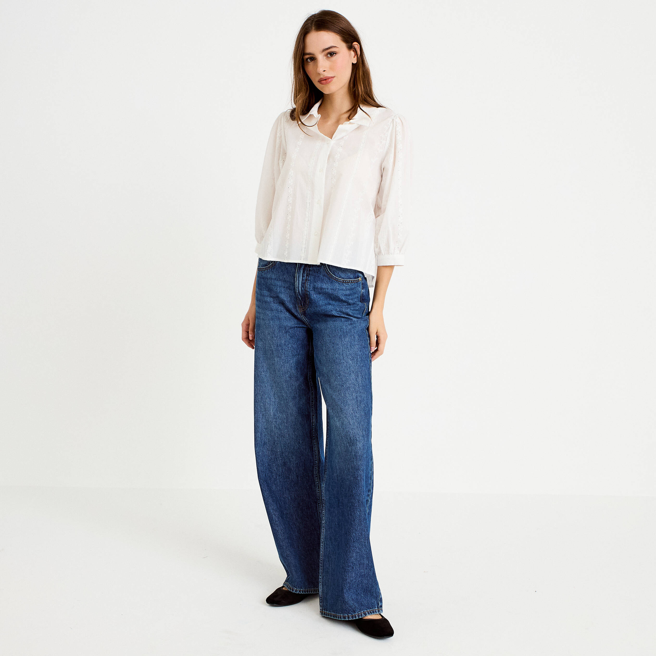Chemise droite col classique manches 3/4 ecru femme
