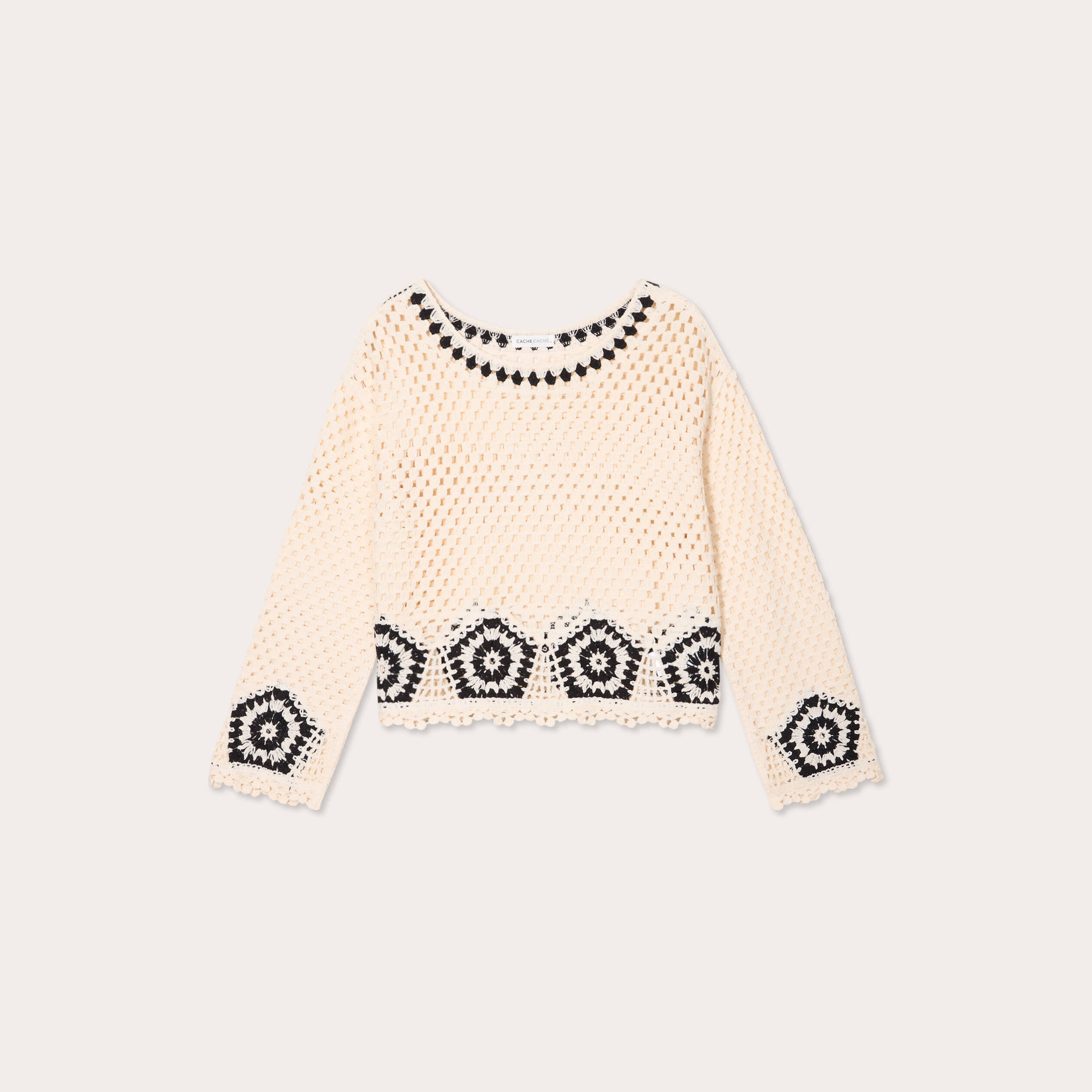 Pull effet crochet beige femme