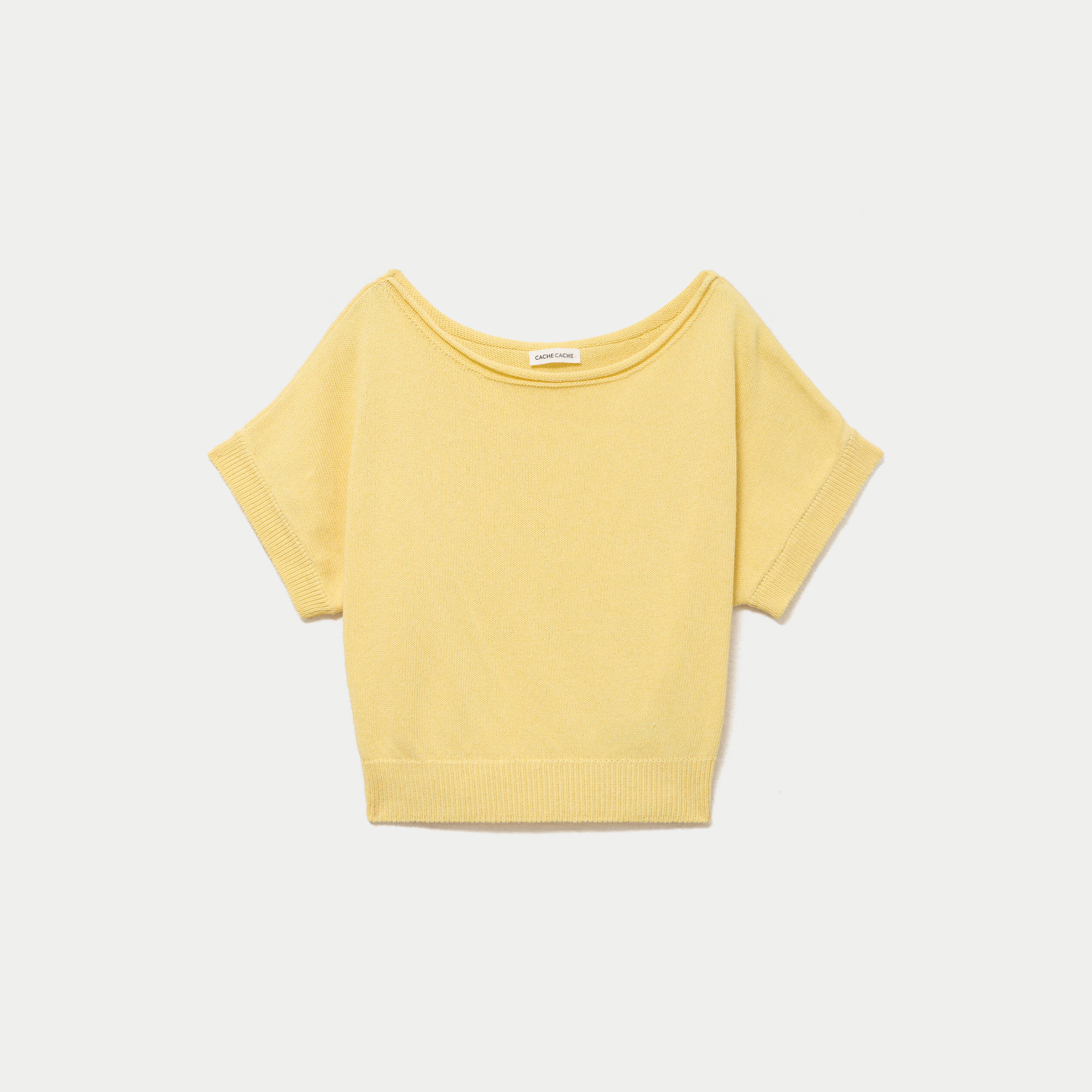 Pull ample cropped manches courtes jaune pastel femme