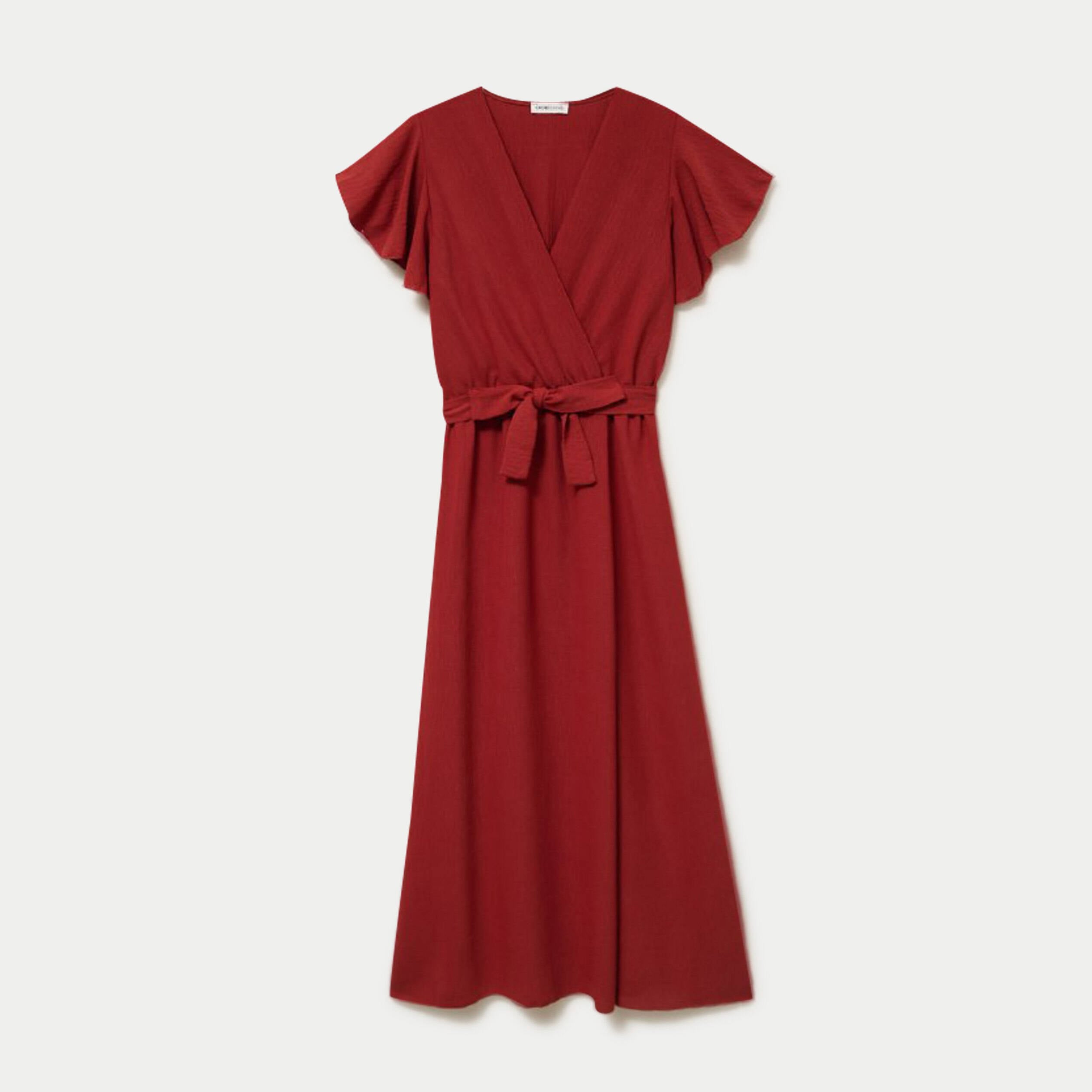 Robe longue &eacute;vas&eacute;e manches courtes orange fonc&eacute; femme