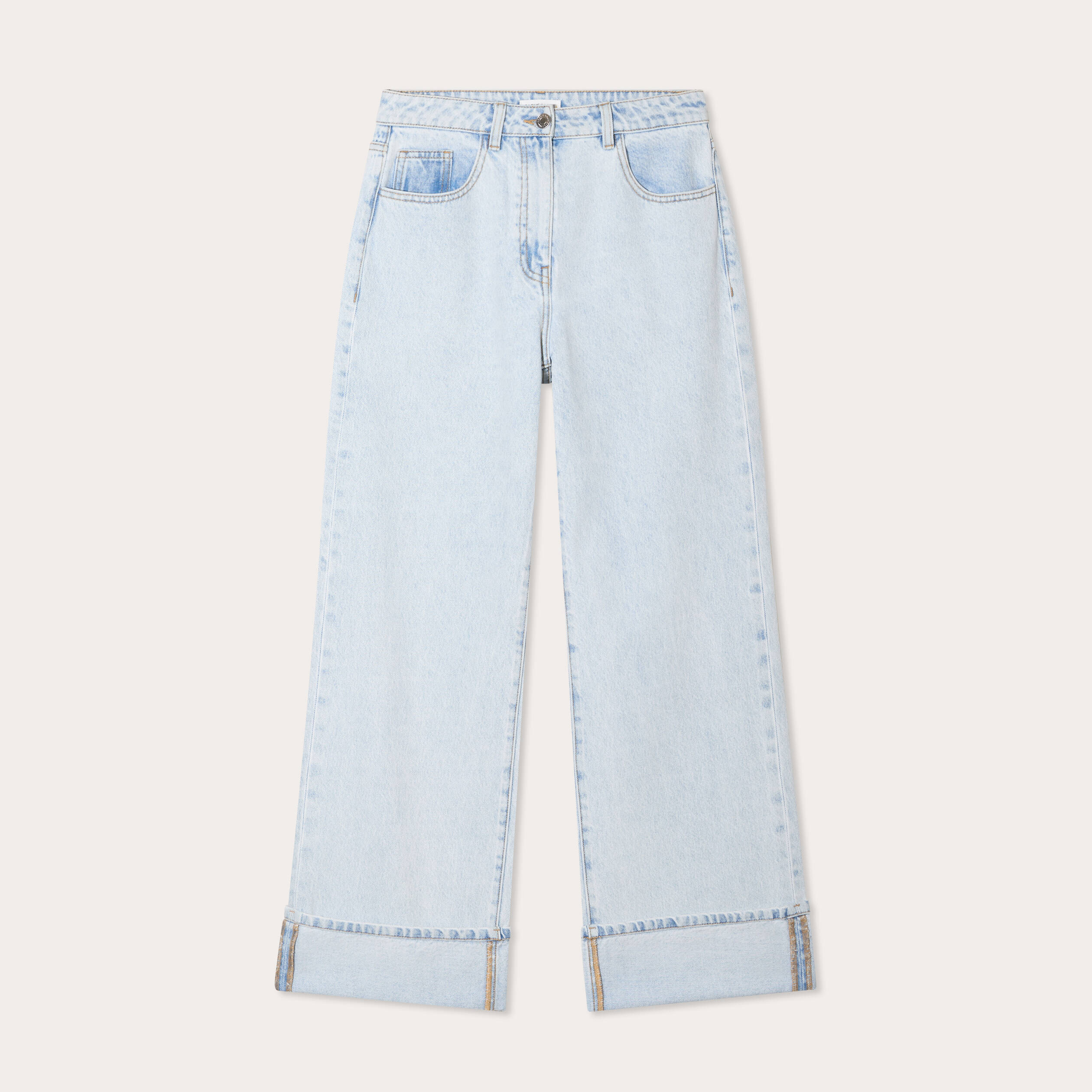 jeans droit a revers denim bleach femme Jeans droit à revers denim bleach femme