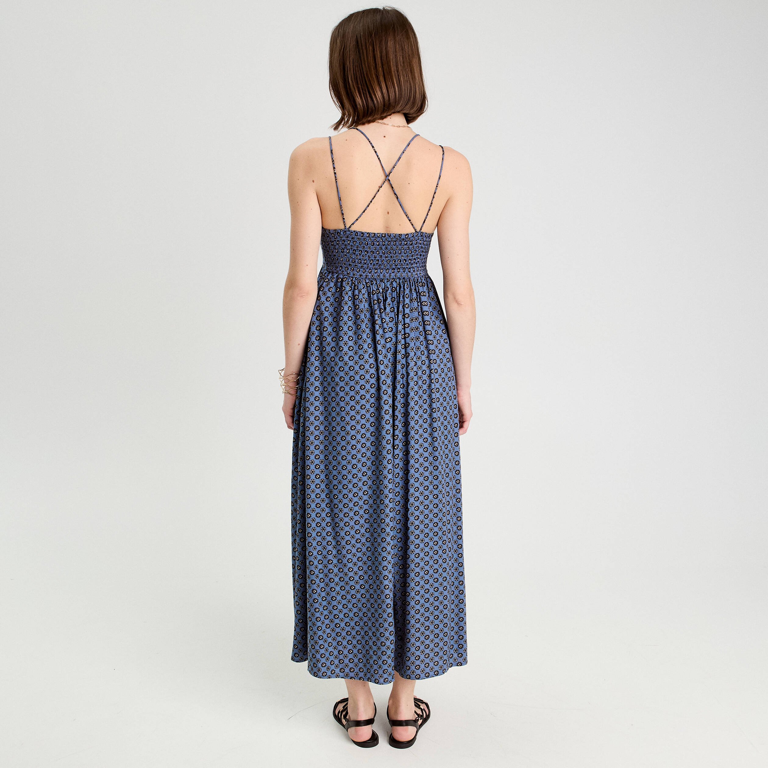 robe longue evasee bretelles bleu petrole femme Robe longue évasée bretelles bleu pétrole femme
