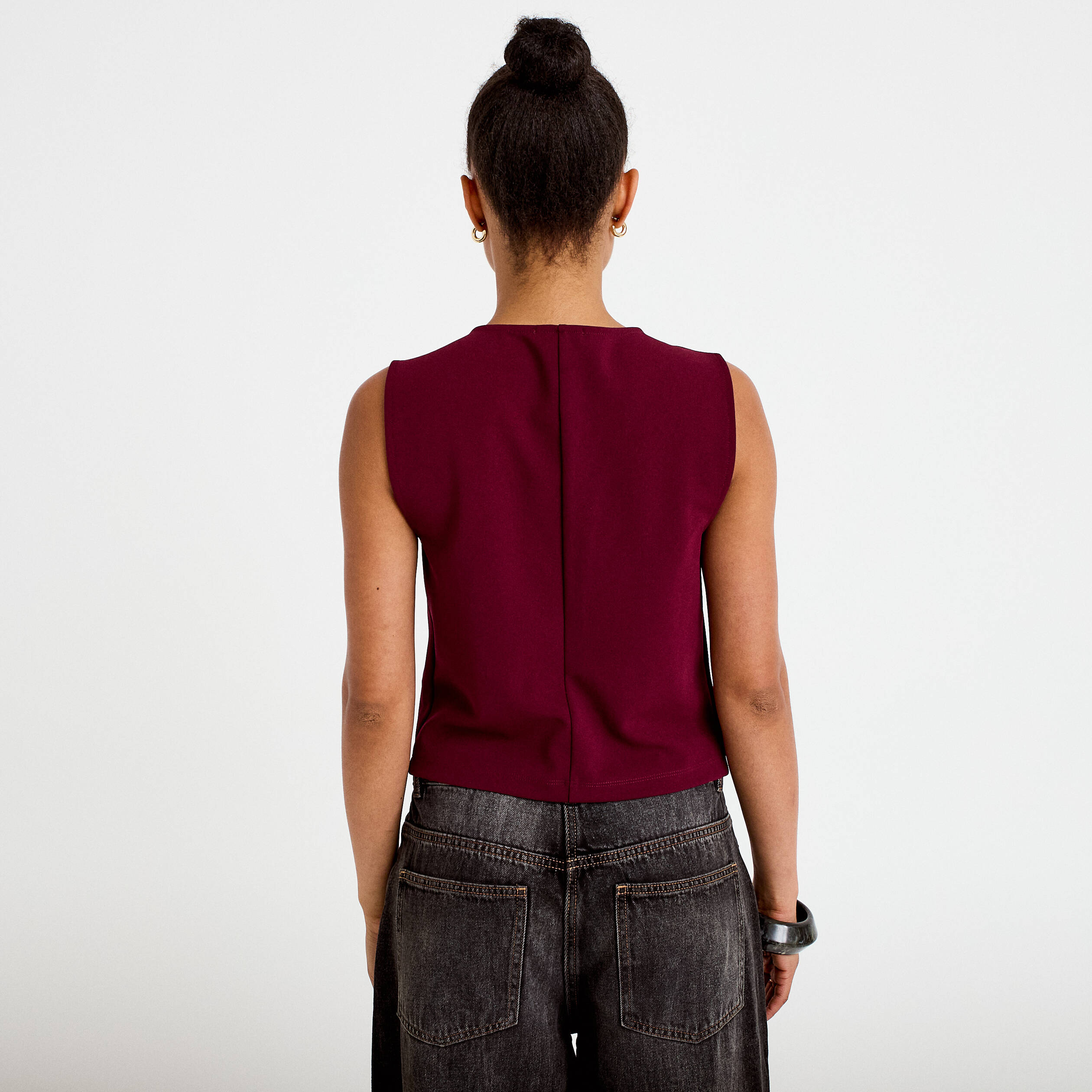 Gilet sans manches col rond bordeaux femme