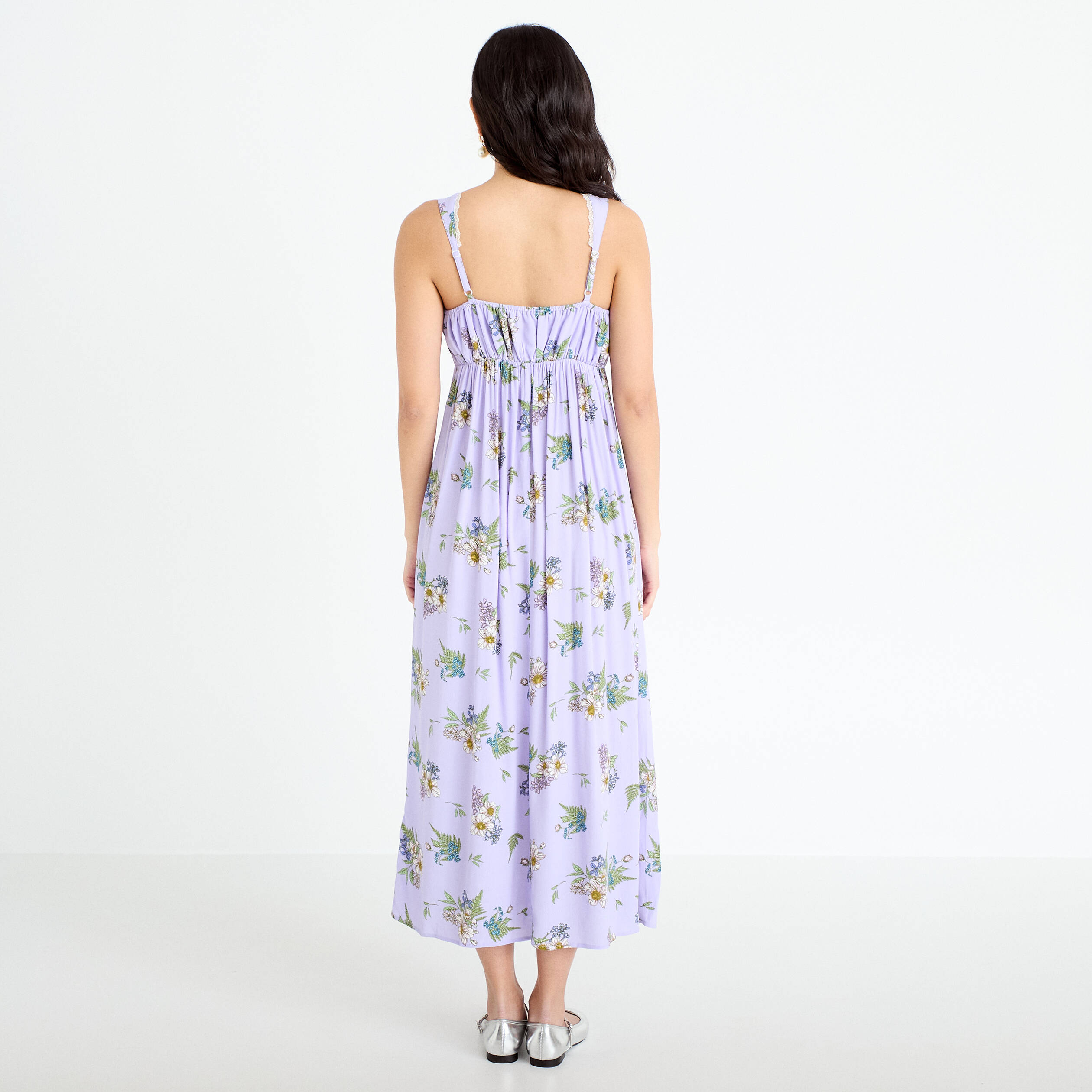 Robe longue &eacute;vas&eacute;e col coeur Bridgerton violet clair femme