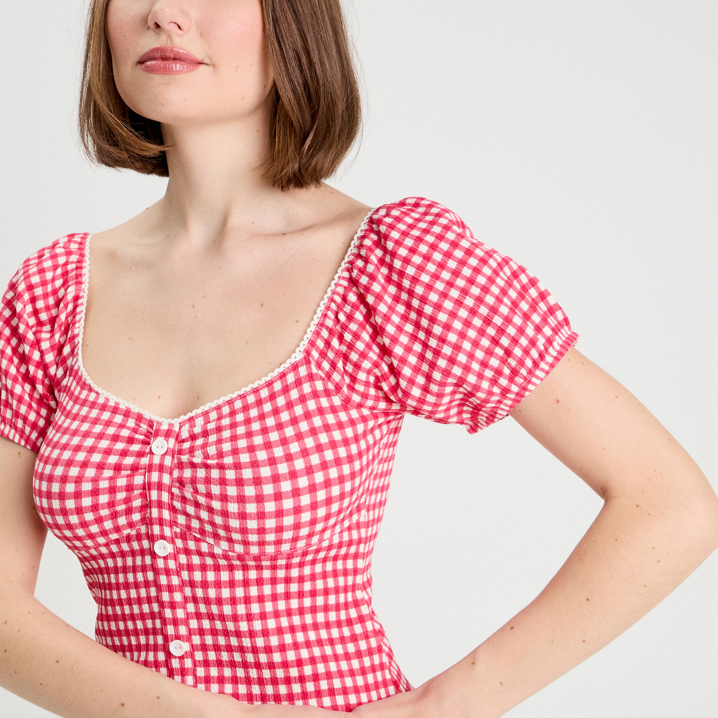 Blouse cropped rose framboise femme