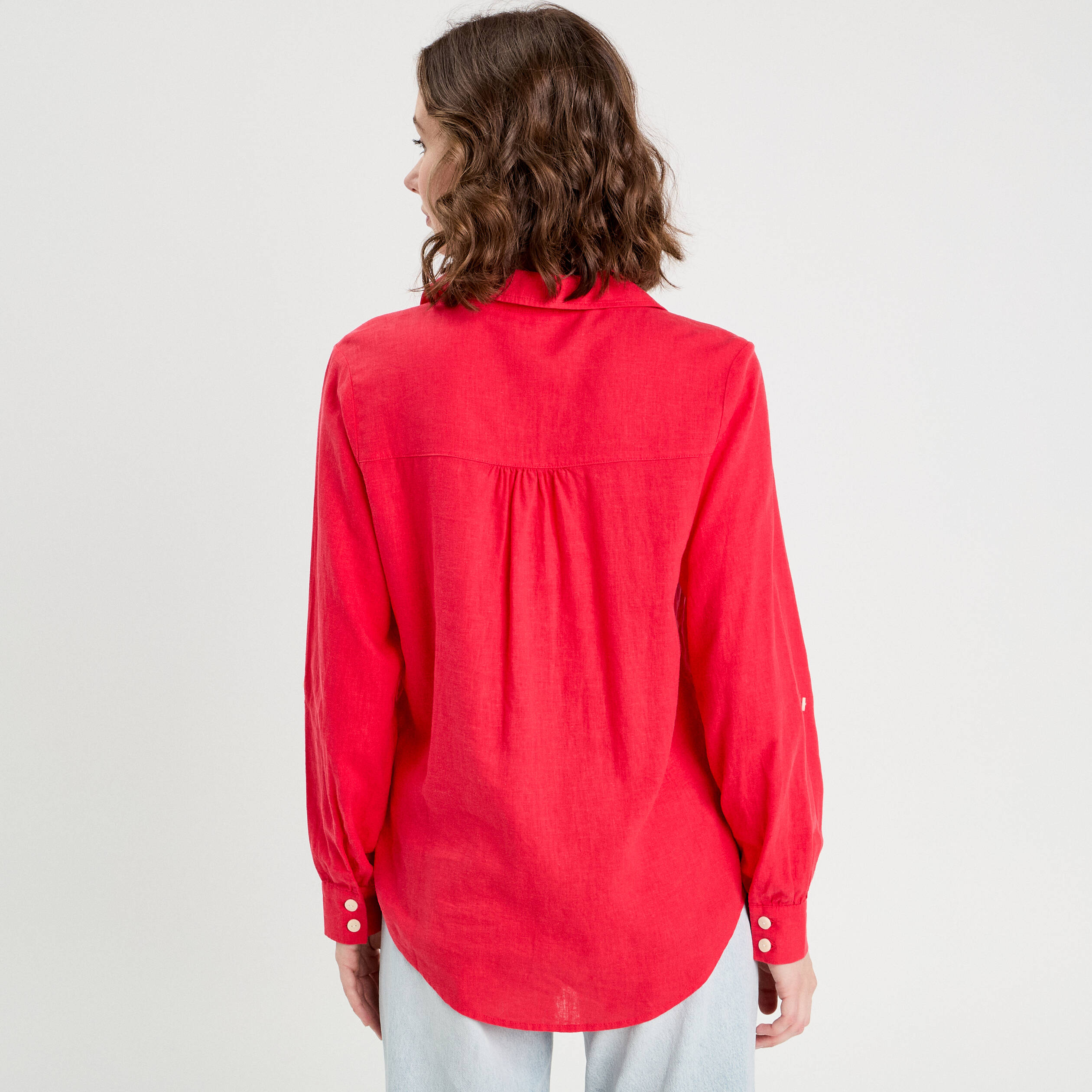 Chemise manches longues contenant du lin rouge femme