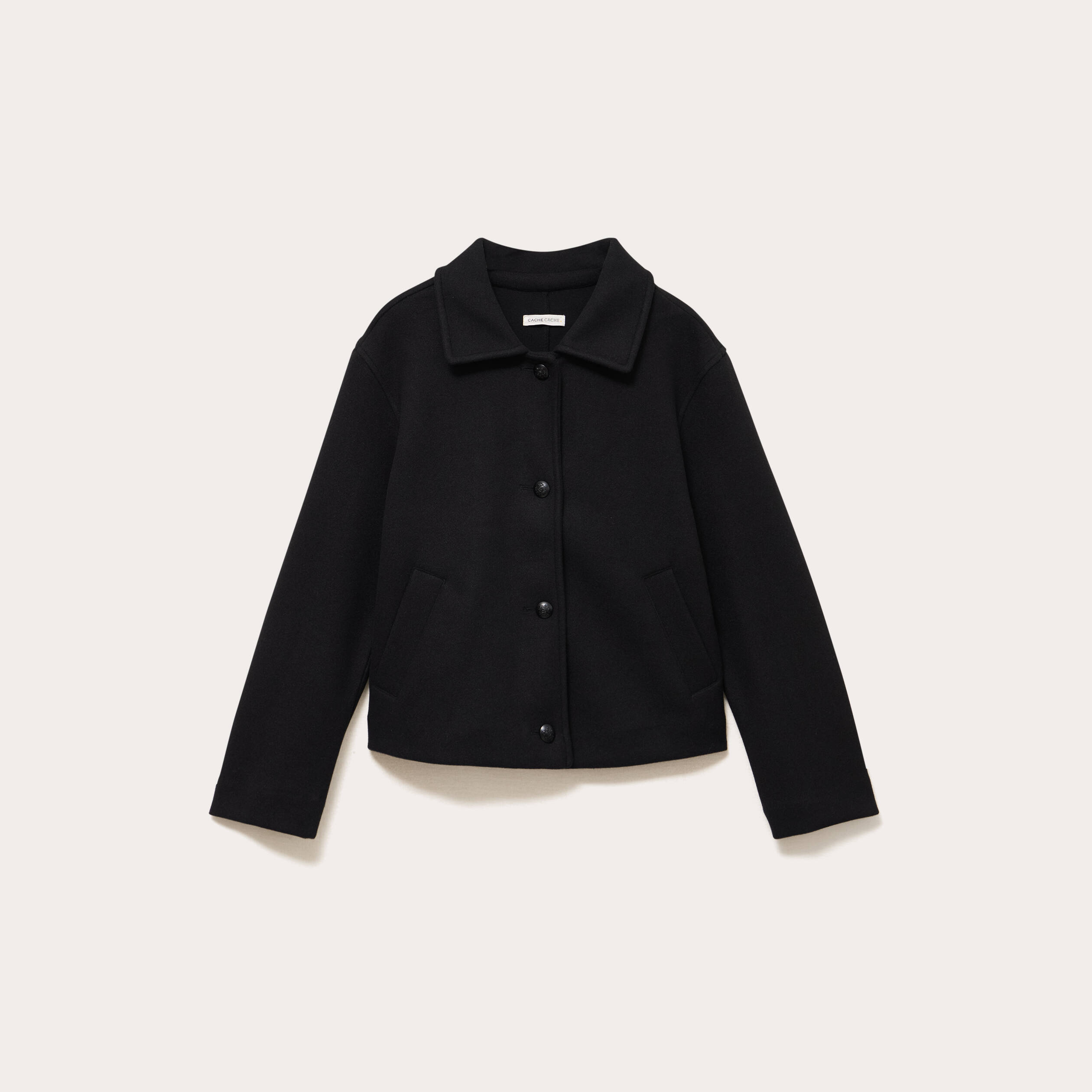 Veste droite courte col classique noir femme
