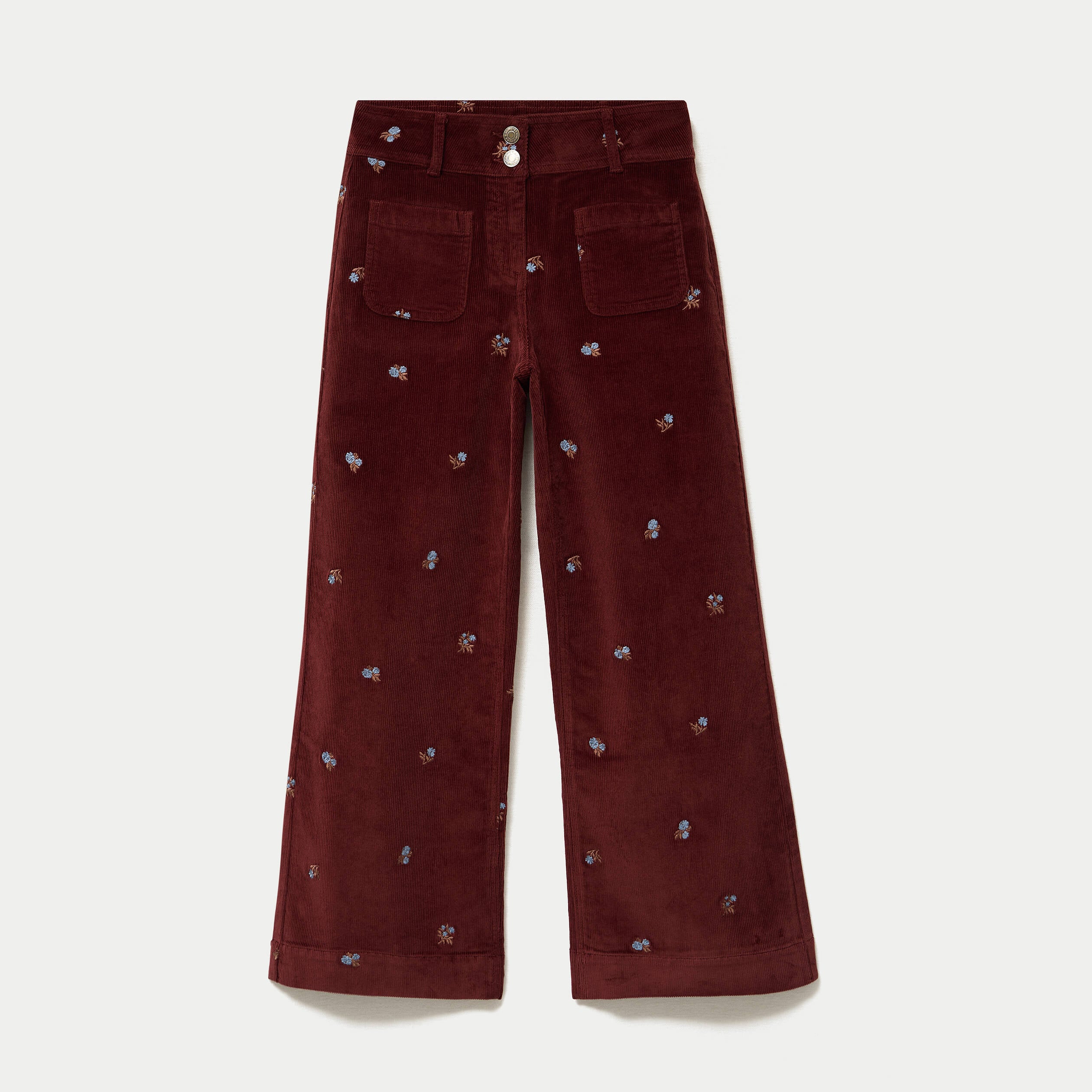 Pantalon bootcut taille haute velours marron femme