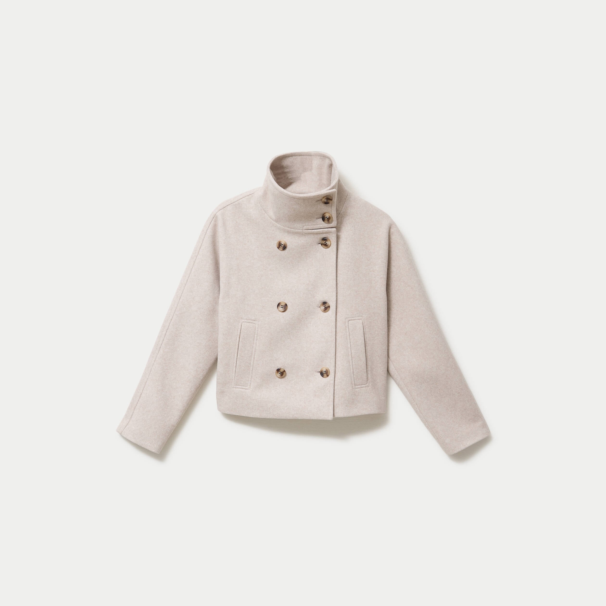 Caban court col montant beige femme
