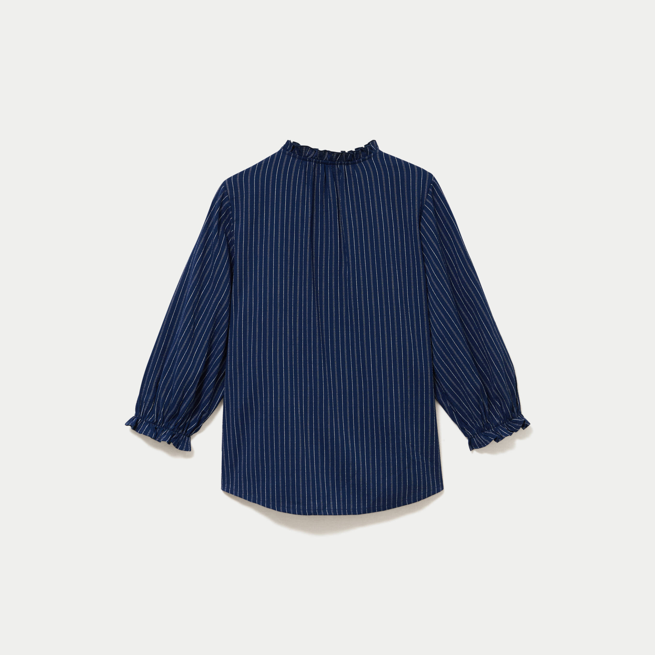 Blouse ample broderie manches 3/4 bleu femme