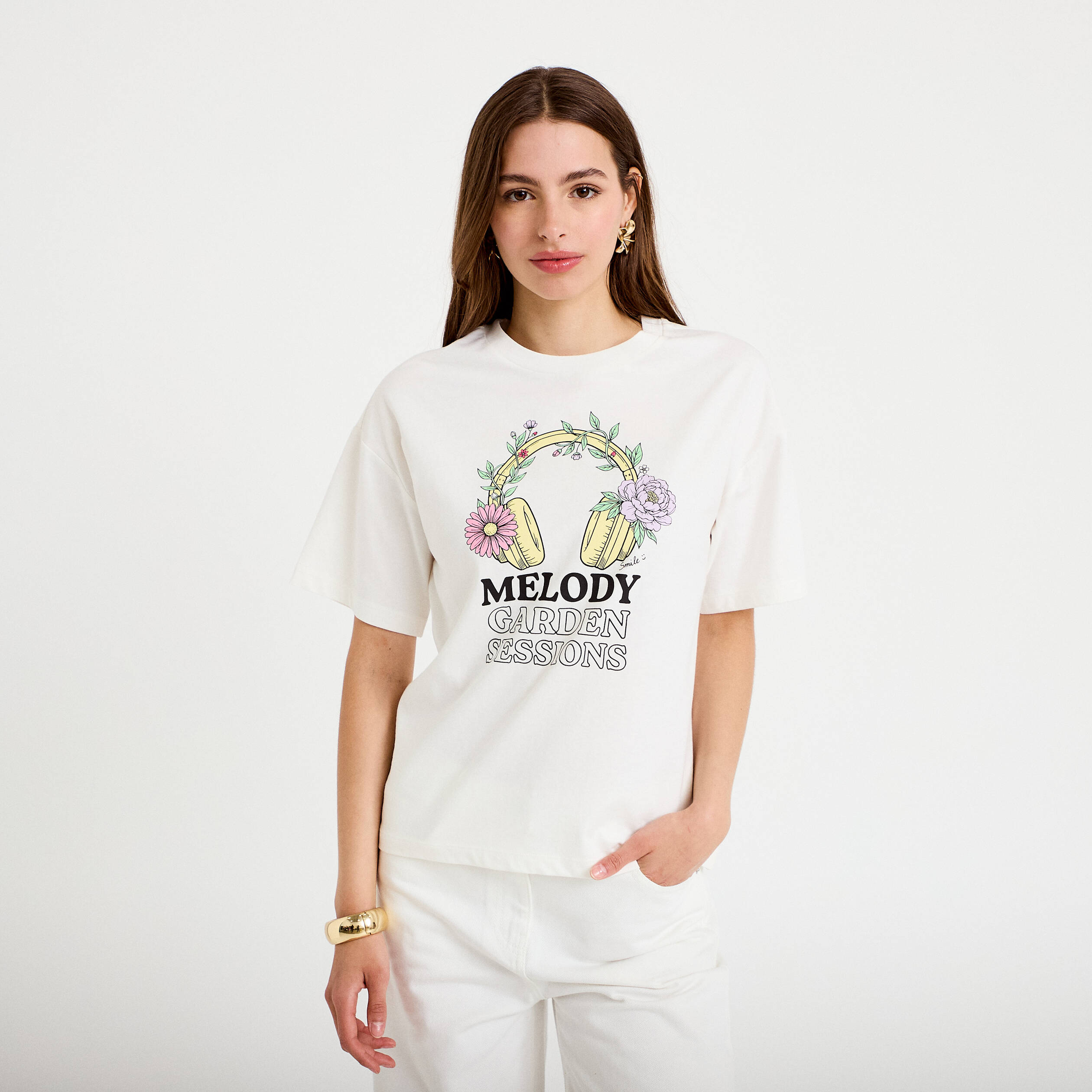 T-shirt oversize manches courtes blanc femme