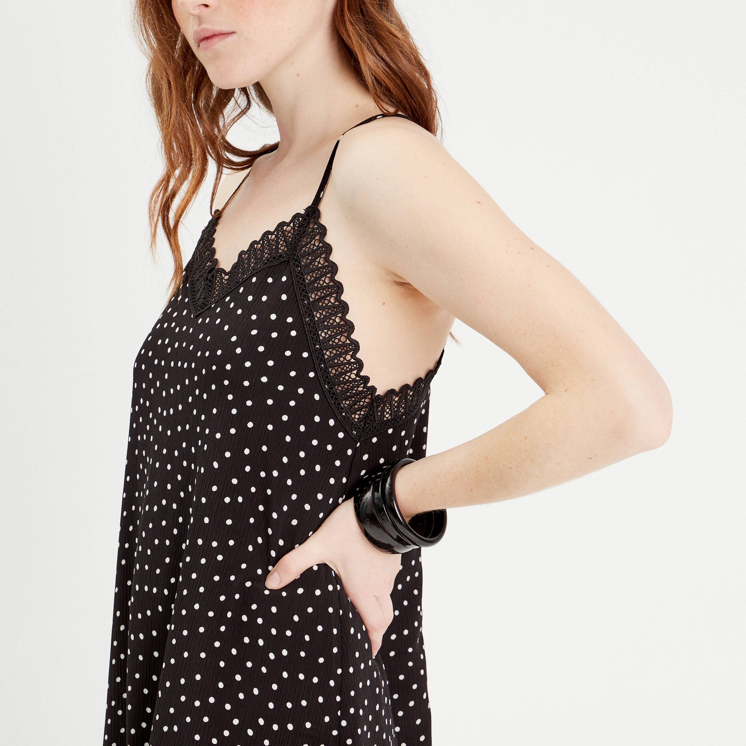 Robe midi droite fluide noir femme Vibs