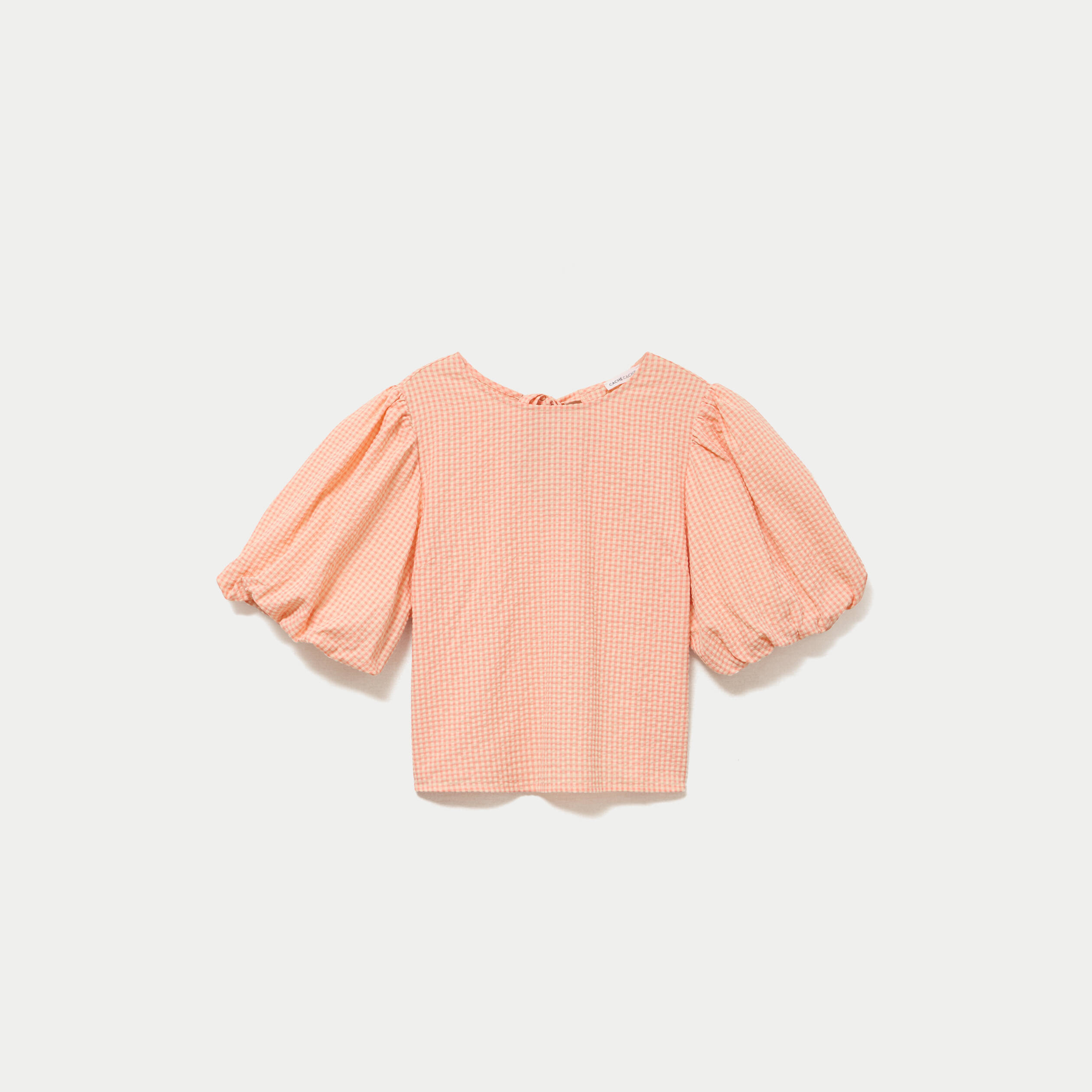 Blouse effet boule manches courtes orange femme