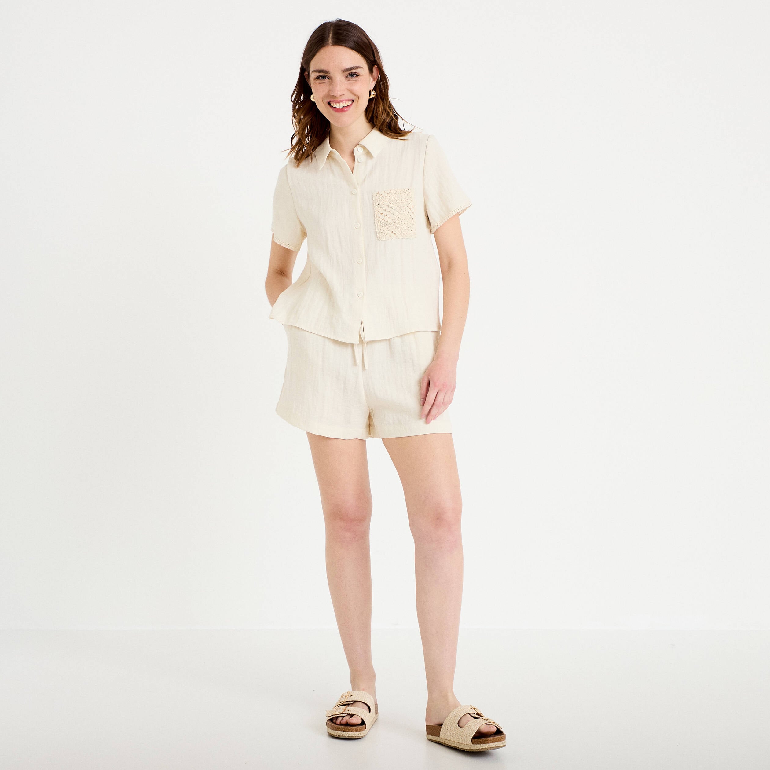 Short coupe flare ecru femme