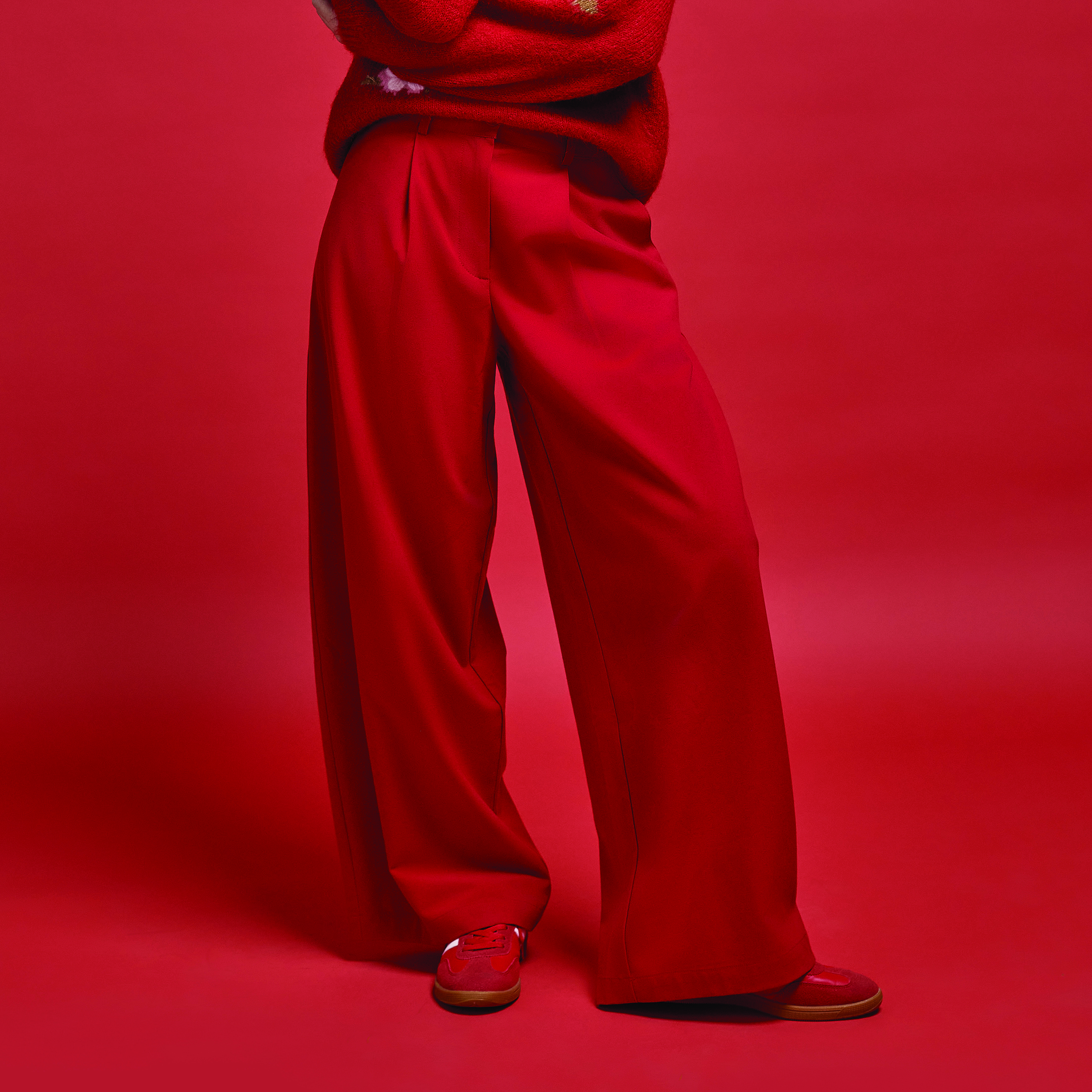 Pantalon barrel taille standard rouge femme