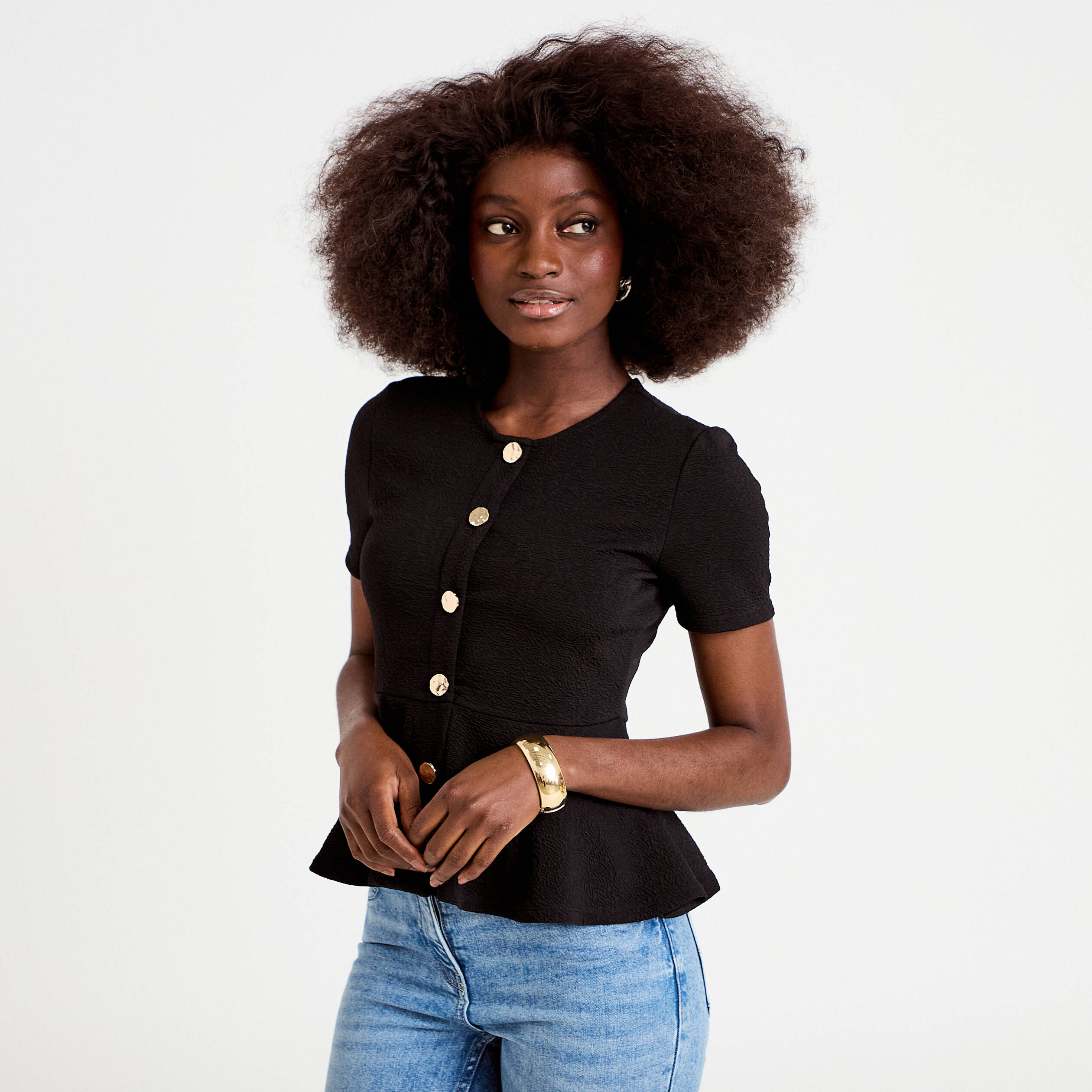 Top cintr&eacute; p&eacute;plum noir femme