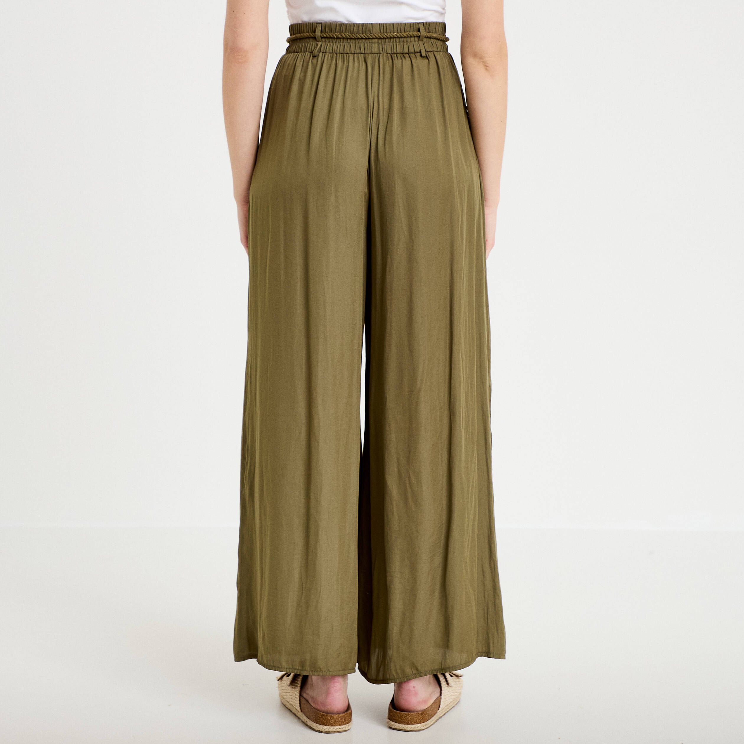 Pantalon large taille standard vert kaki femme