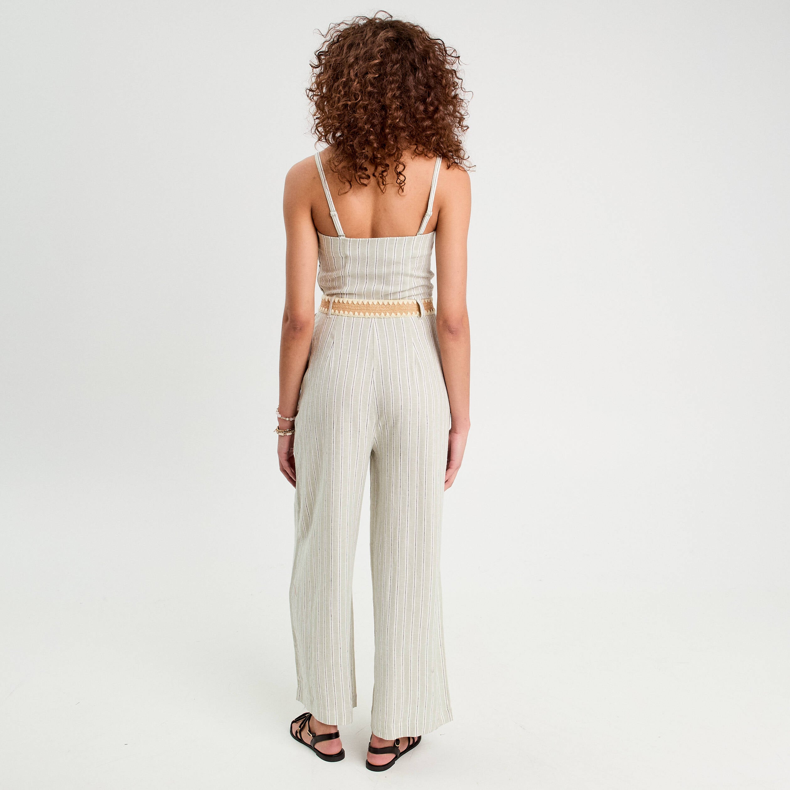 Combinaison pantalon bretelles avec lin vert femme