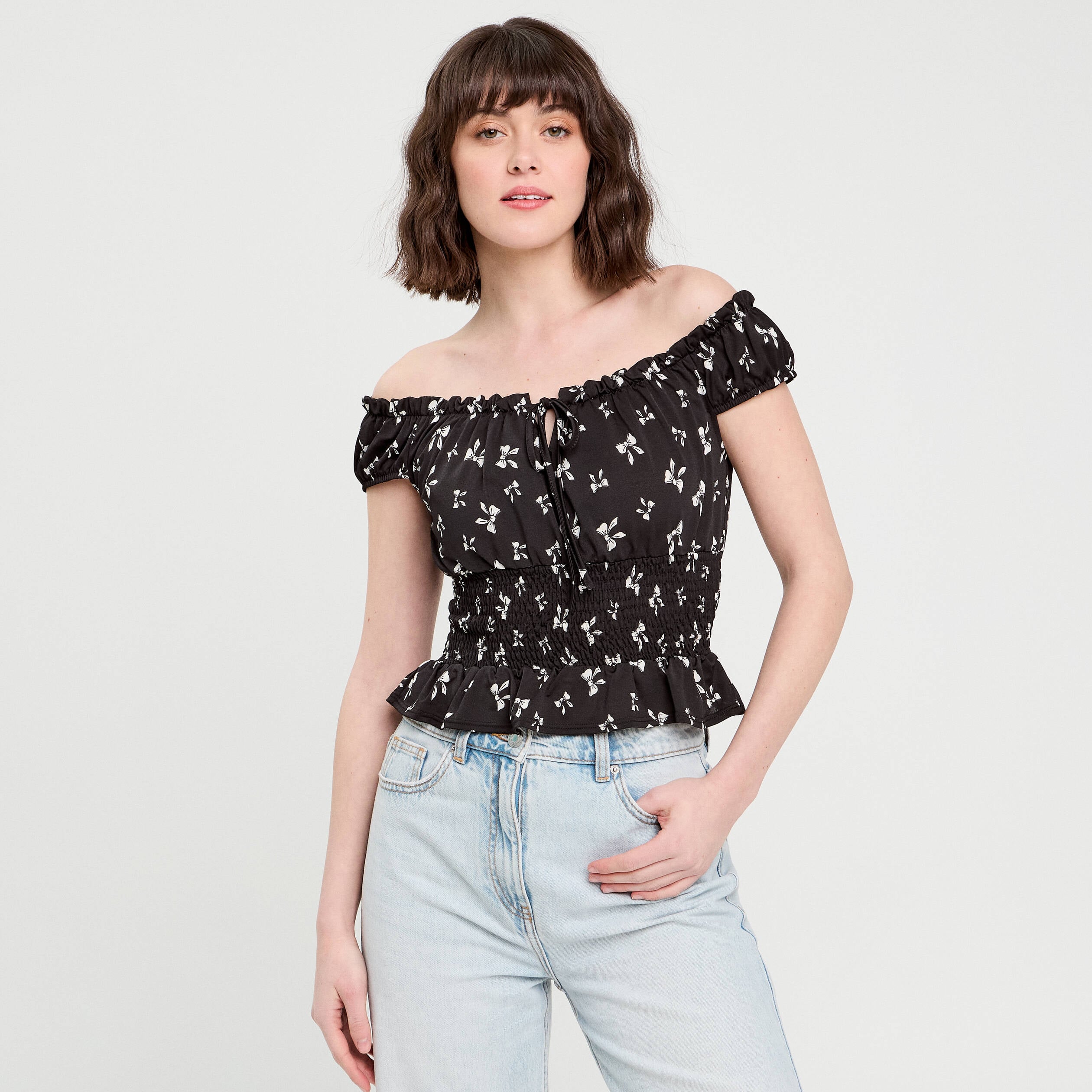 Blouse manches courtes noir femme