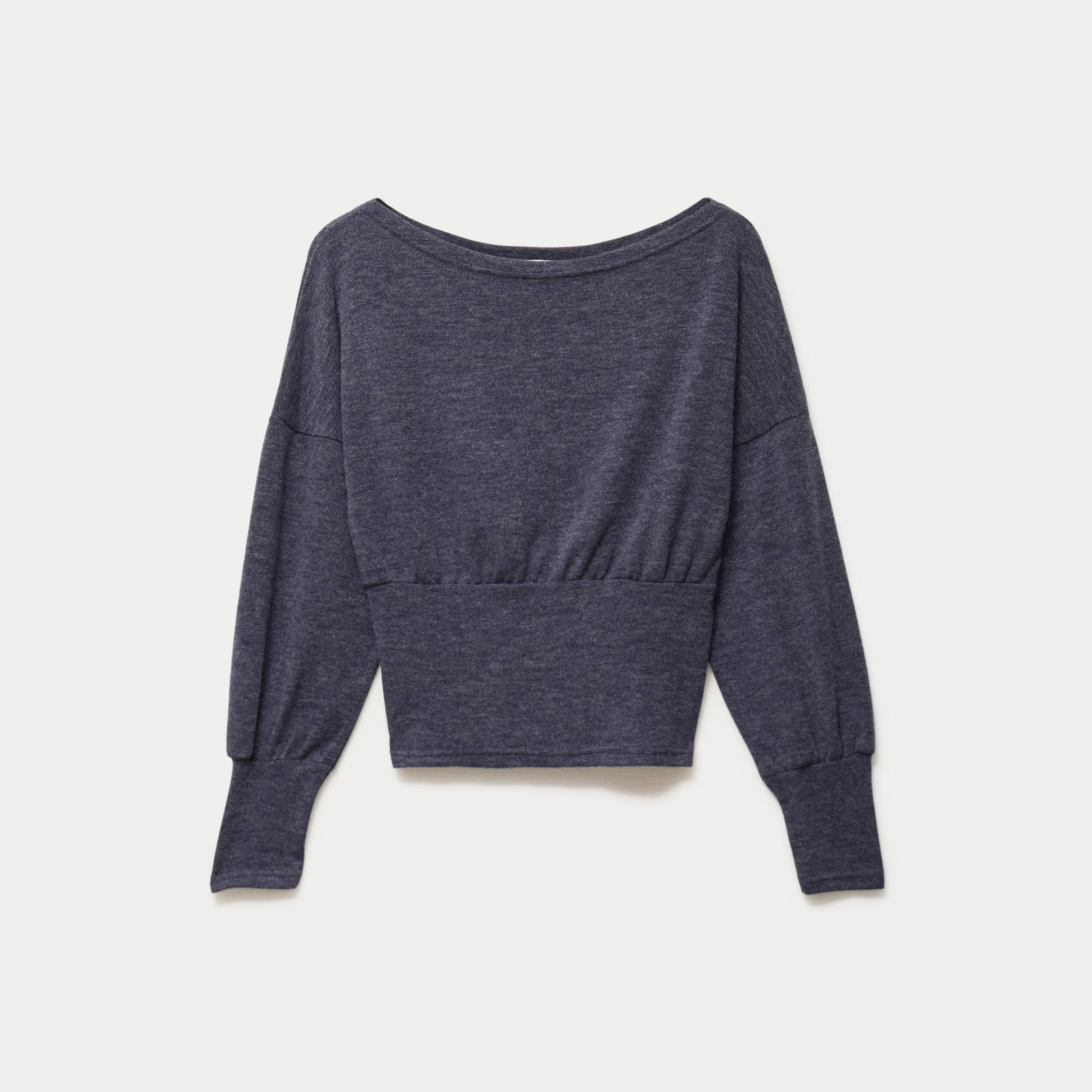 Pull col bateau manches longues bleu marine femme