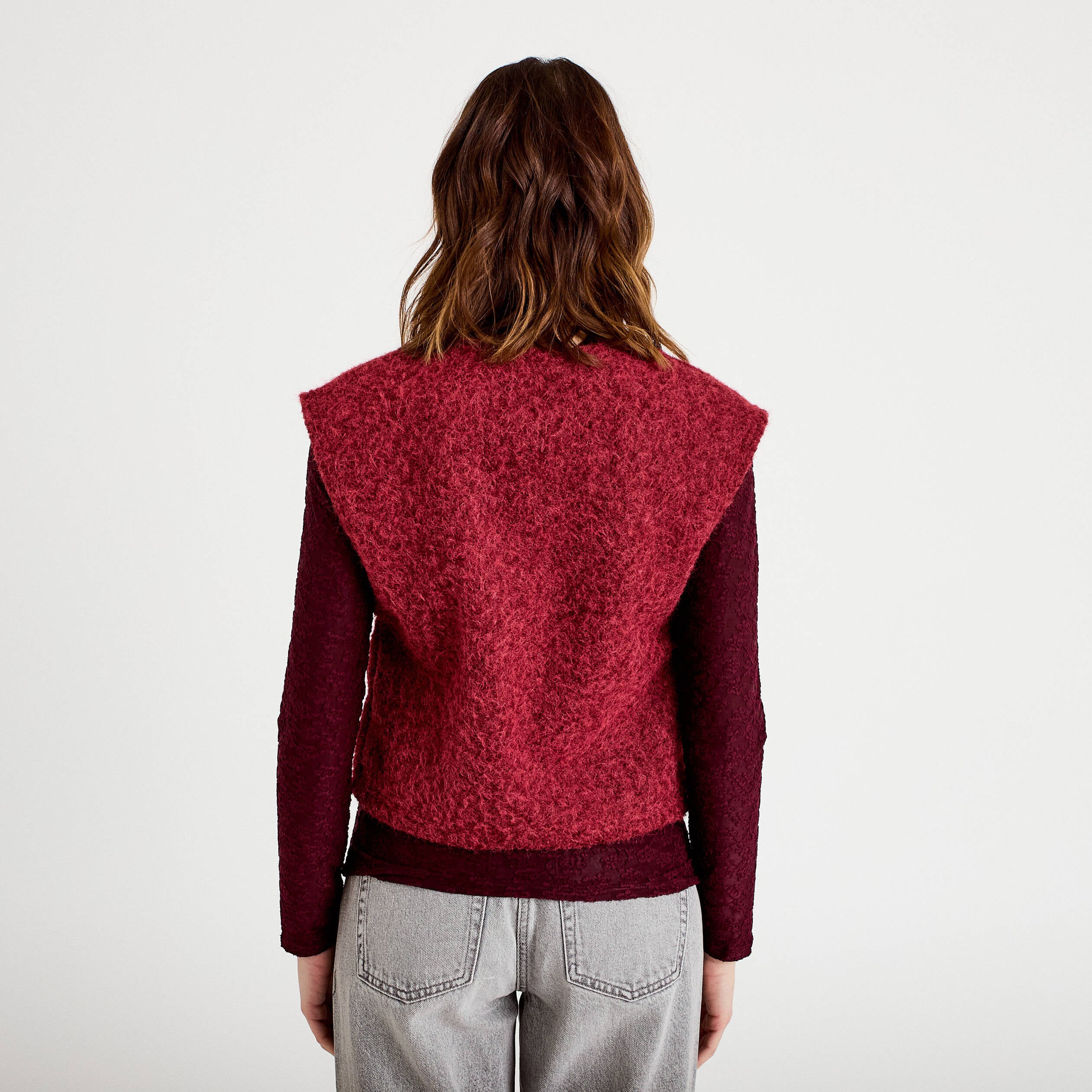 Gilet sans manches effet polaire rouge fonc&eacute; femme