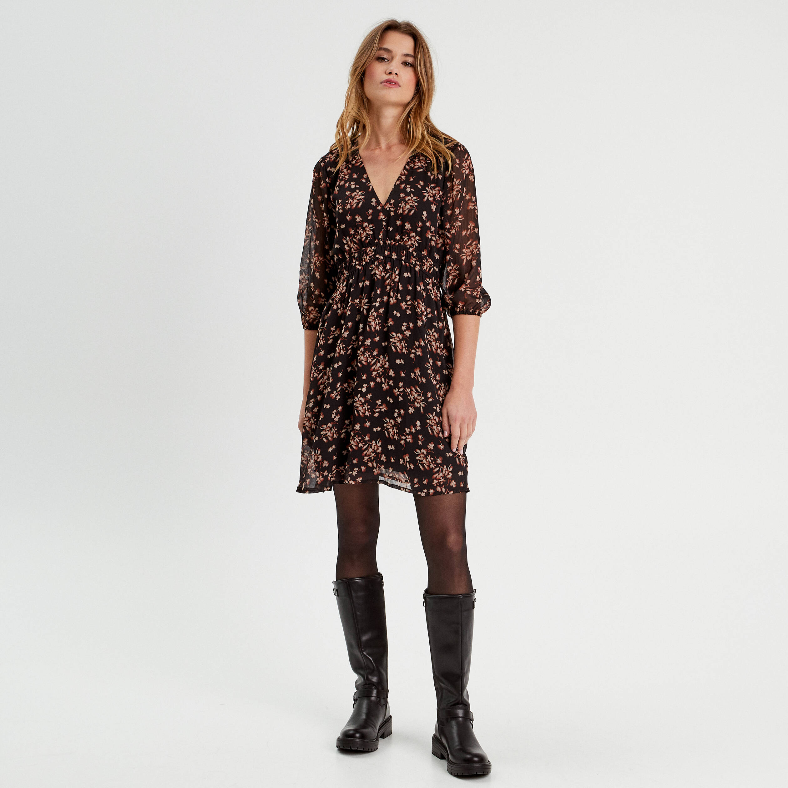 robe evasee manches 34 noir femme Robe évasée manches 3/4 noir femme