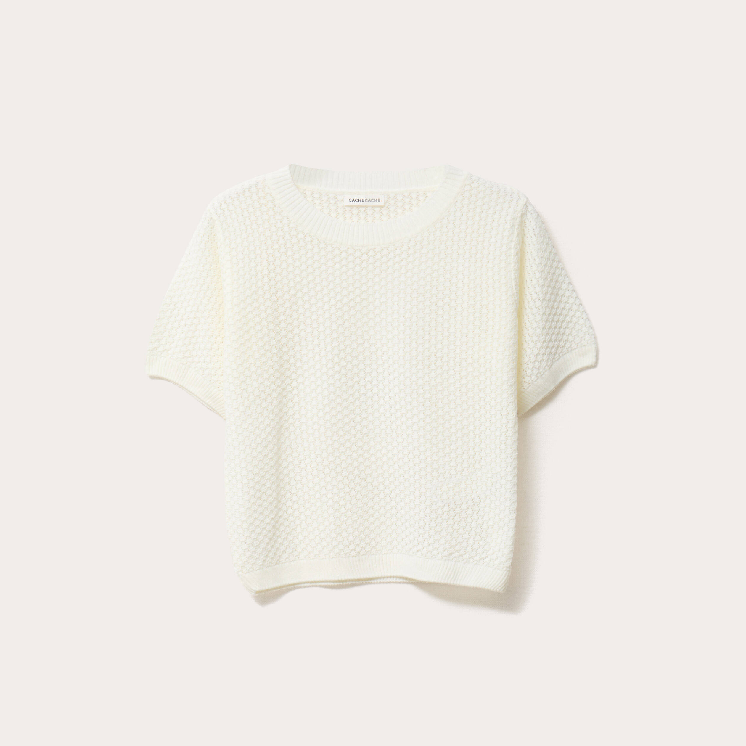 pull manches courtes ajoure blanc femme Pull manches courtes ajouré blanc femme
