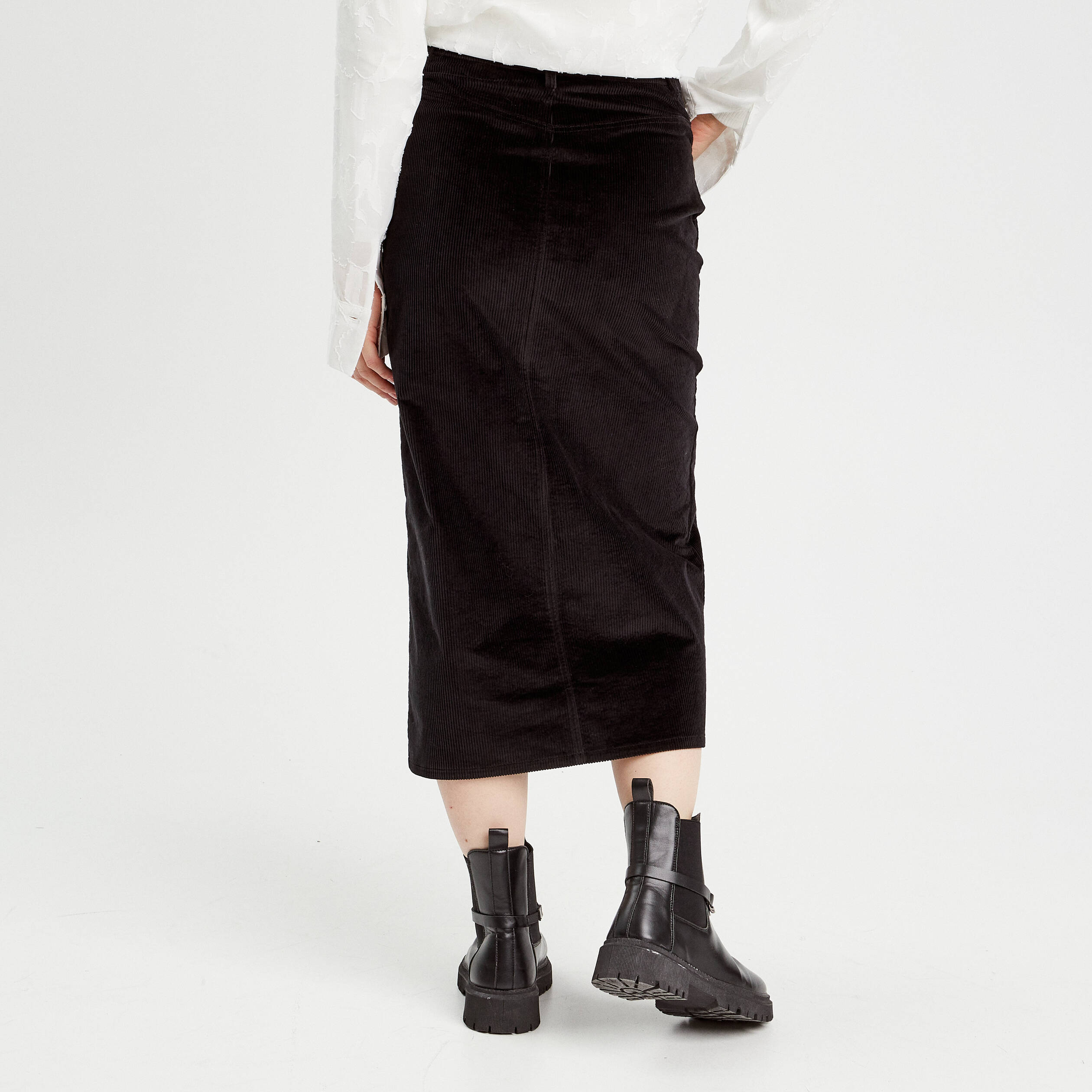 jupe midi droite velours noir femme Jupe midi droite velours noir femme