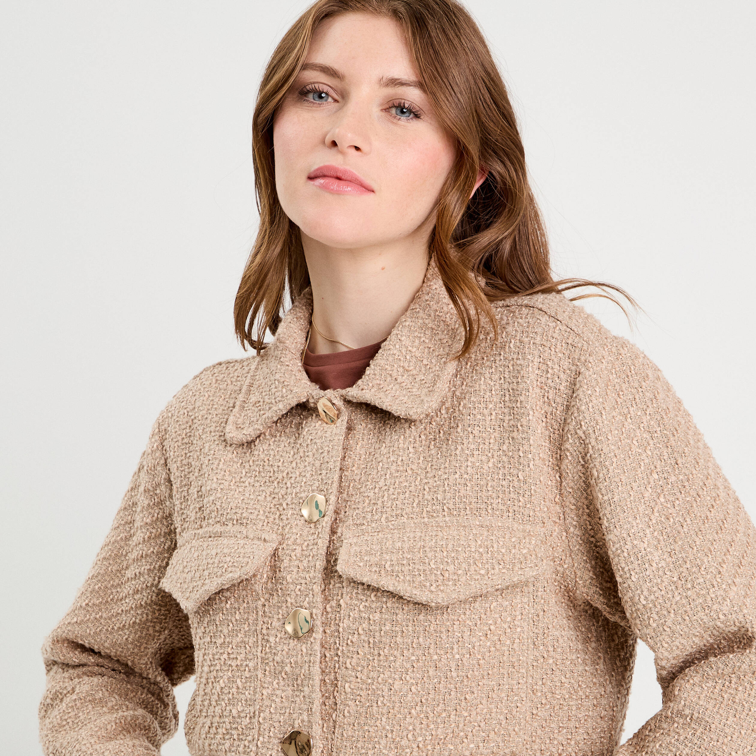 veste tweed boutonnee sable femme Veste tweed boutonnée sable femme