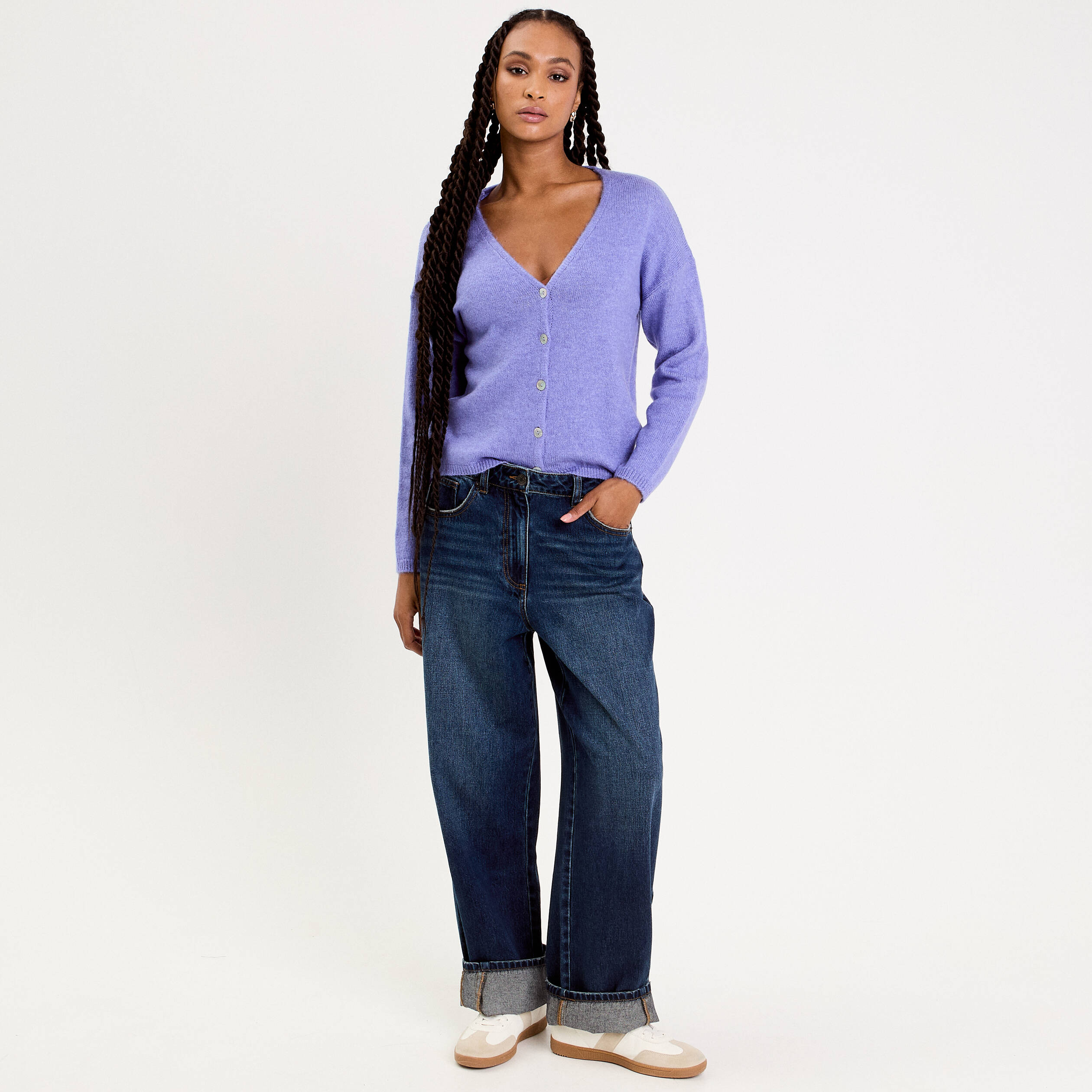 gilet boutonne avec col en v bleu violet femme Gilet boutonné avec col en V bleu violet femme