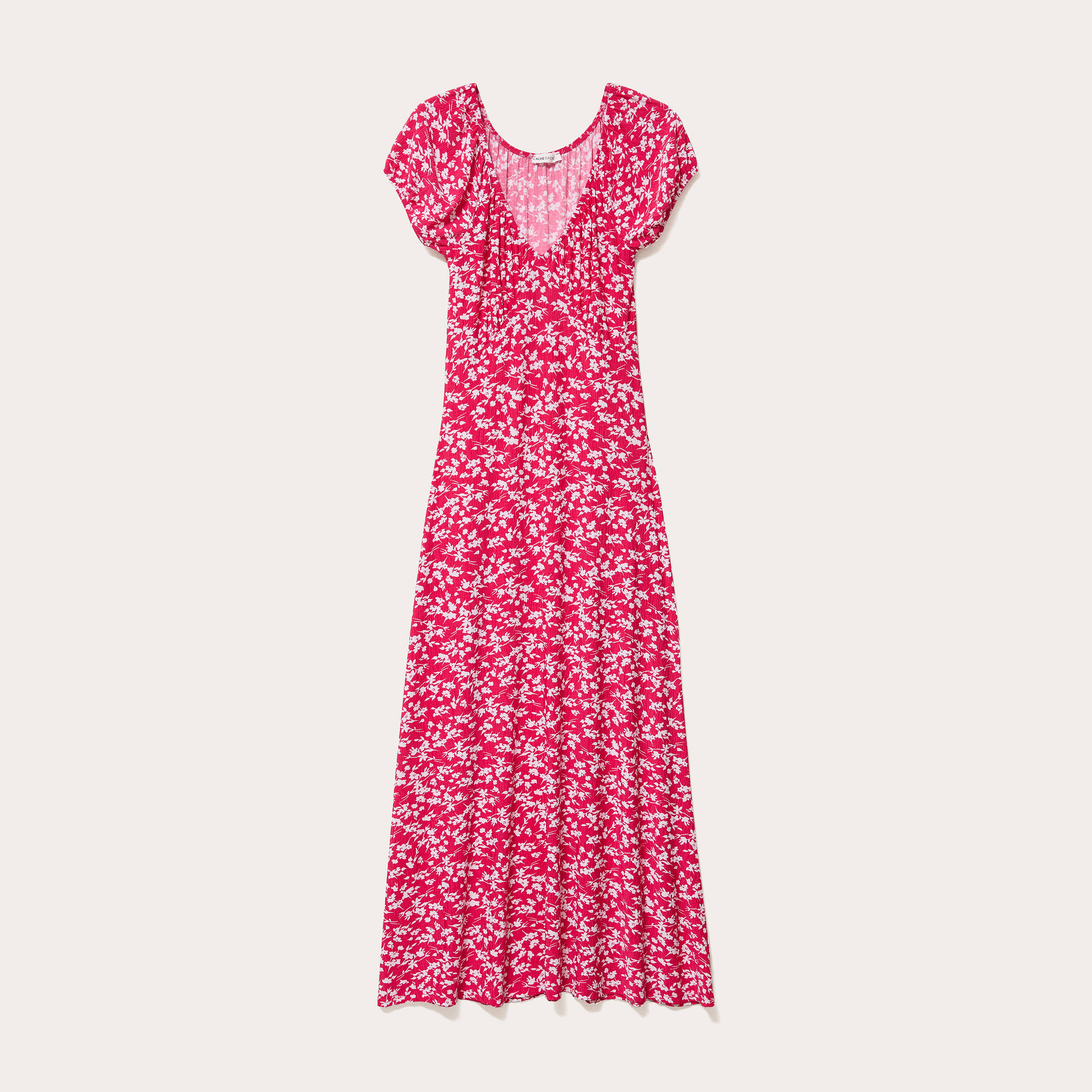 robe longue droite col v manches courtes rose fushia femme Vibs