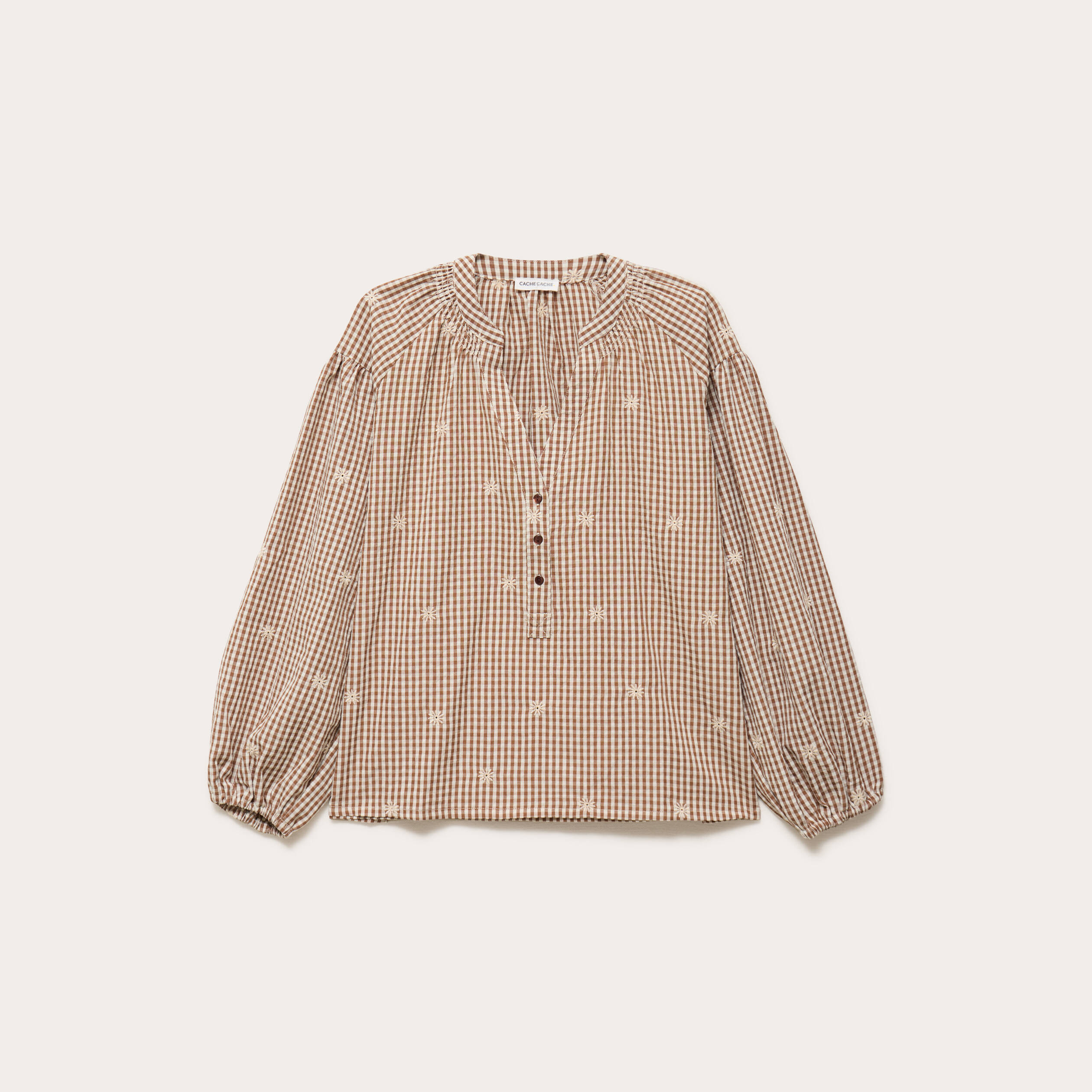 Blouse vichy brod&eacute;e blanc femme