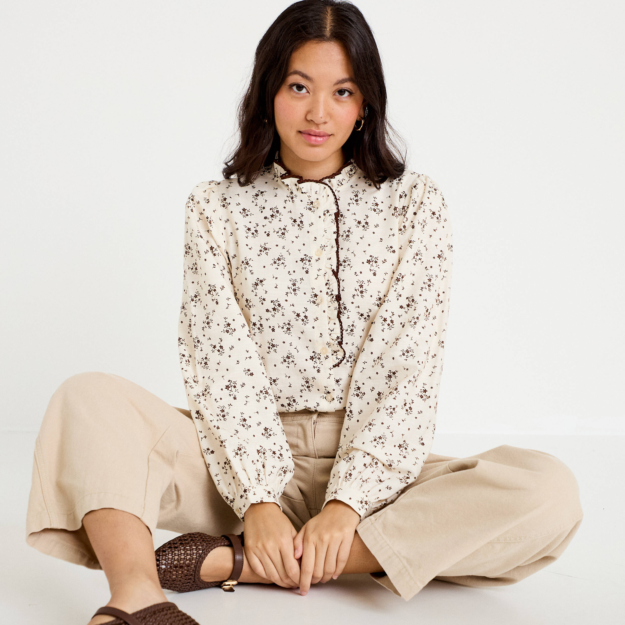 Chemise droite manches longues multicolore femme