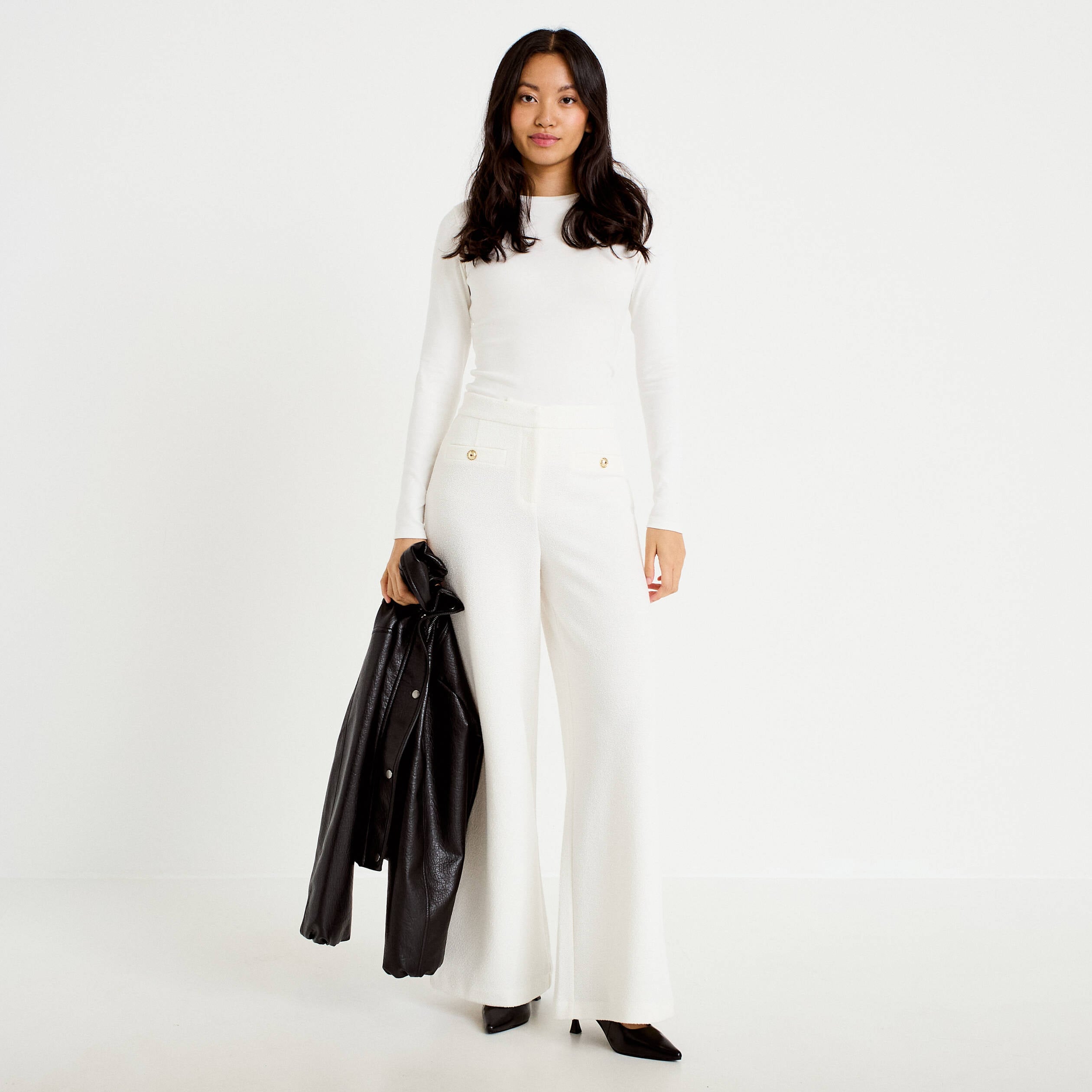 Pantalon bootcut taille standard ecru femme