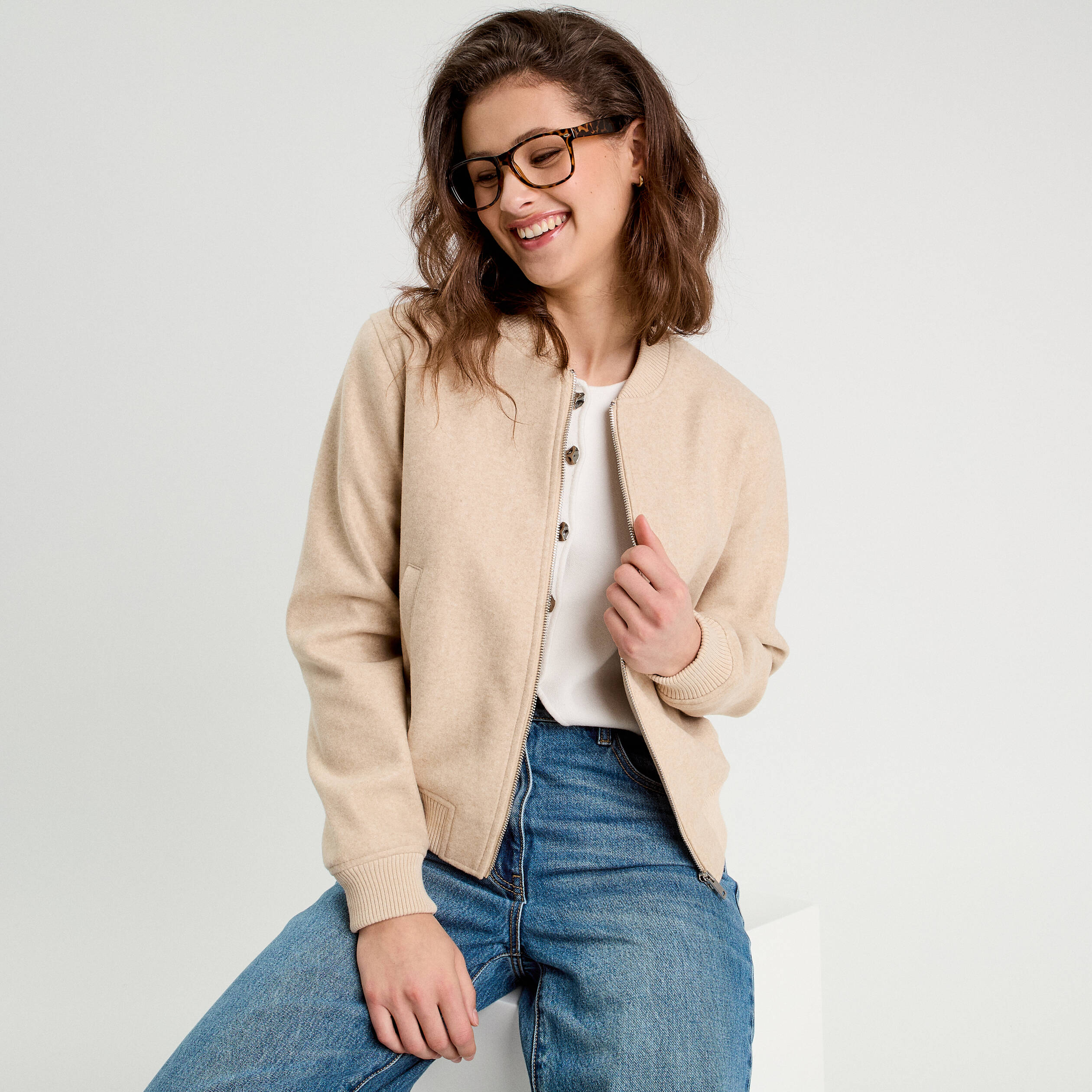 veste teddy zippee beige femme Veste teddy zippée beige femme