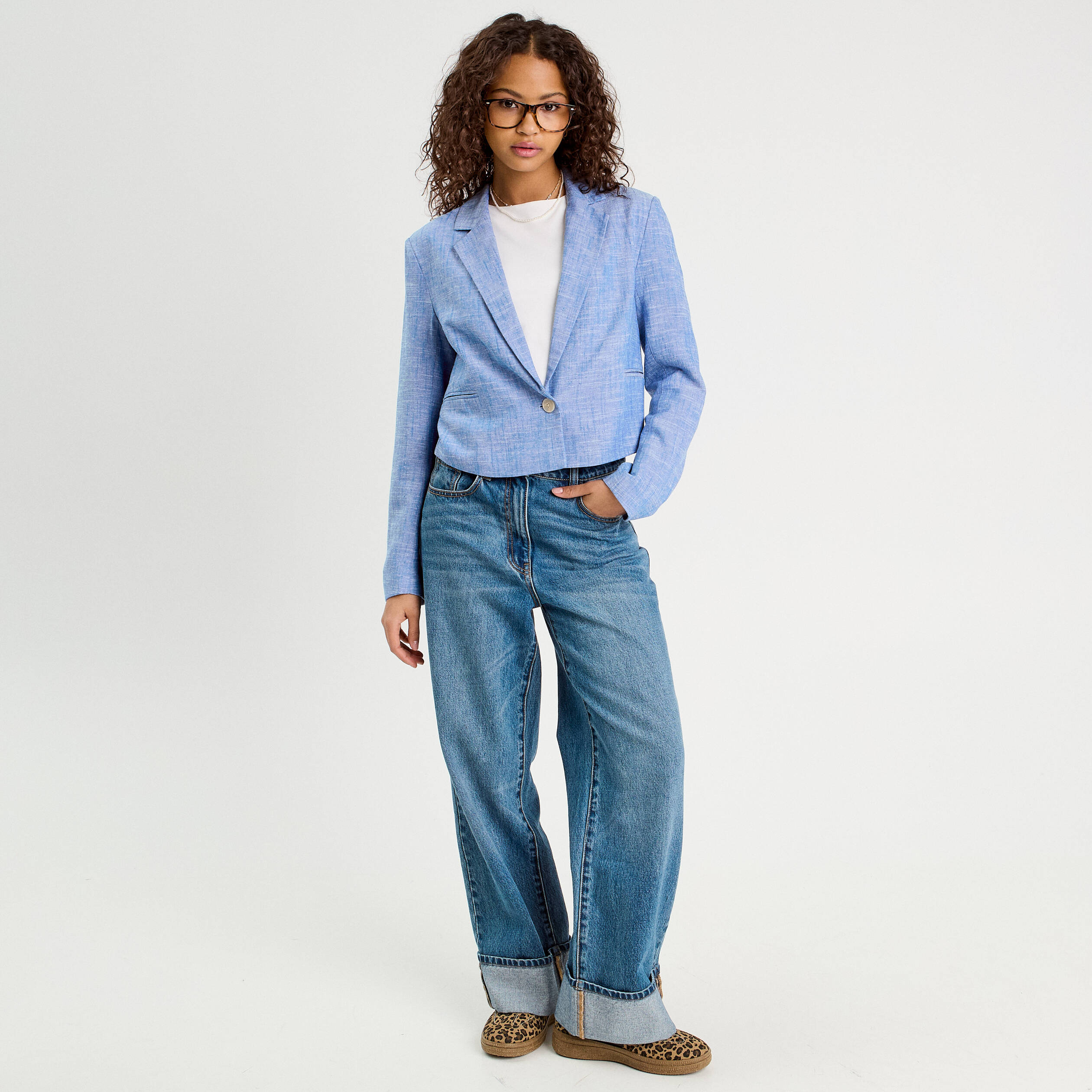Veste esprit blazer bleu gris femme