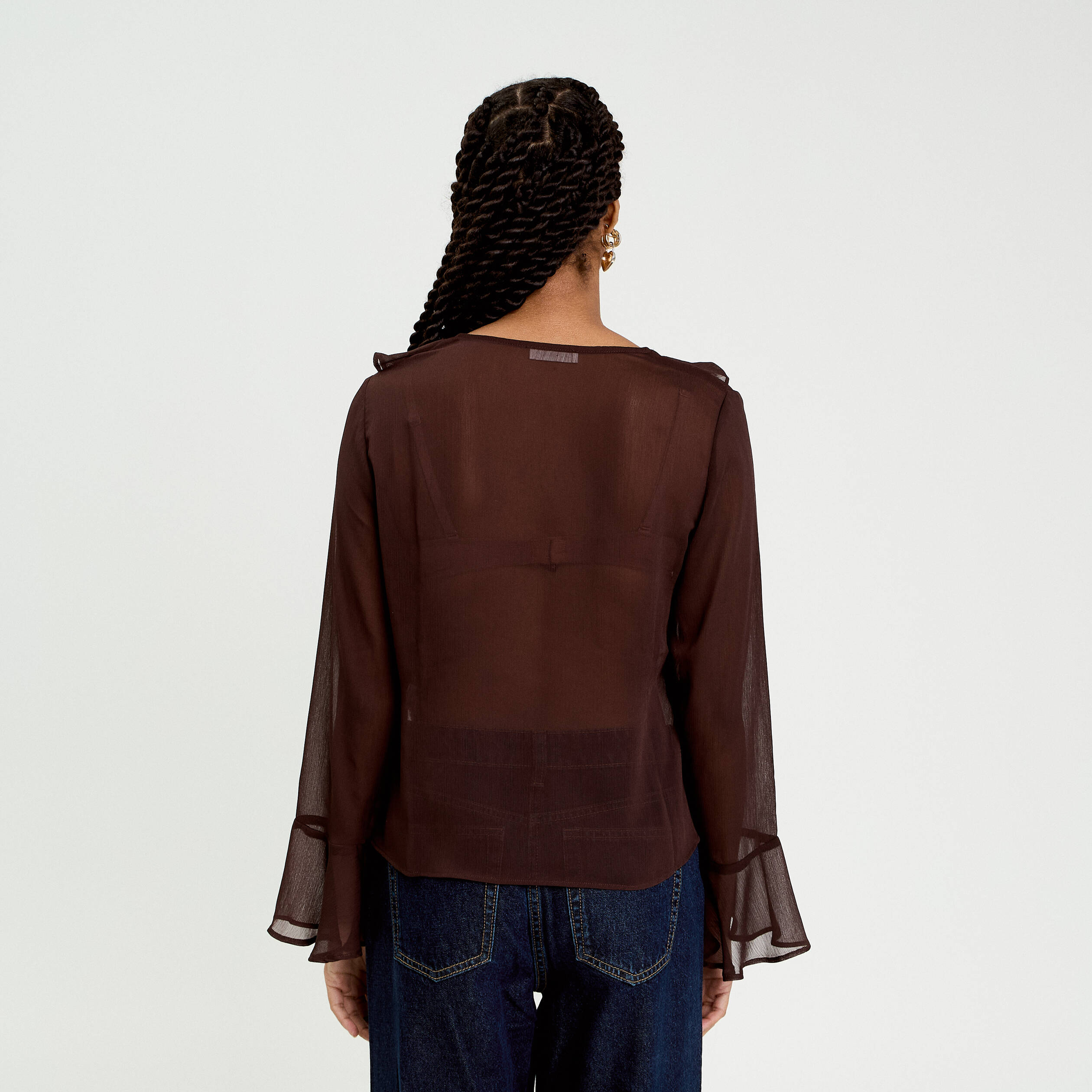 Tunique Femme NEXT – Marron – Col V – Détail Bijouté – Taille 8 – Manches Courtes – Neuf