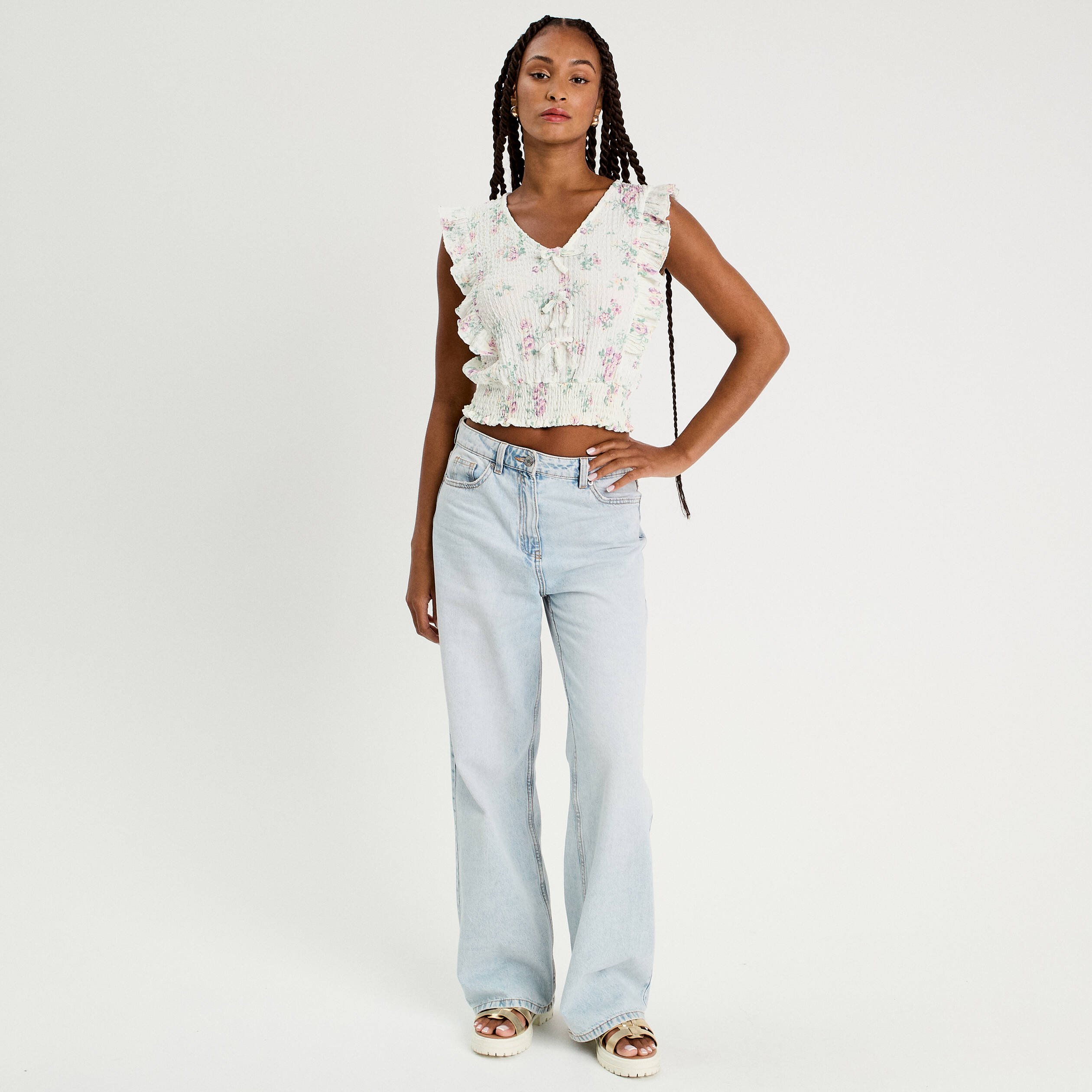 blouse sans manches volants blanc femme Blouse sans manches volants blanc femme