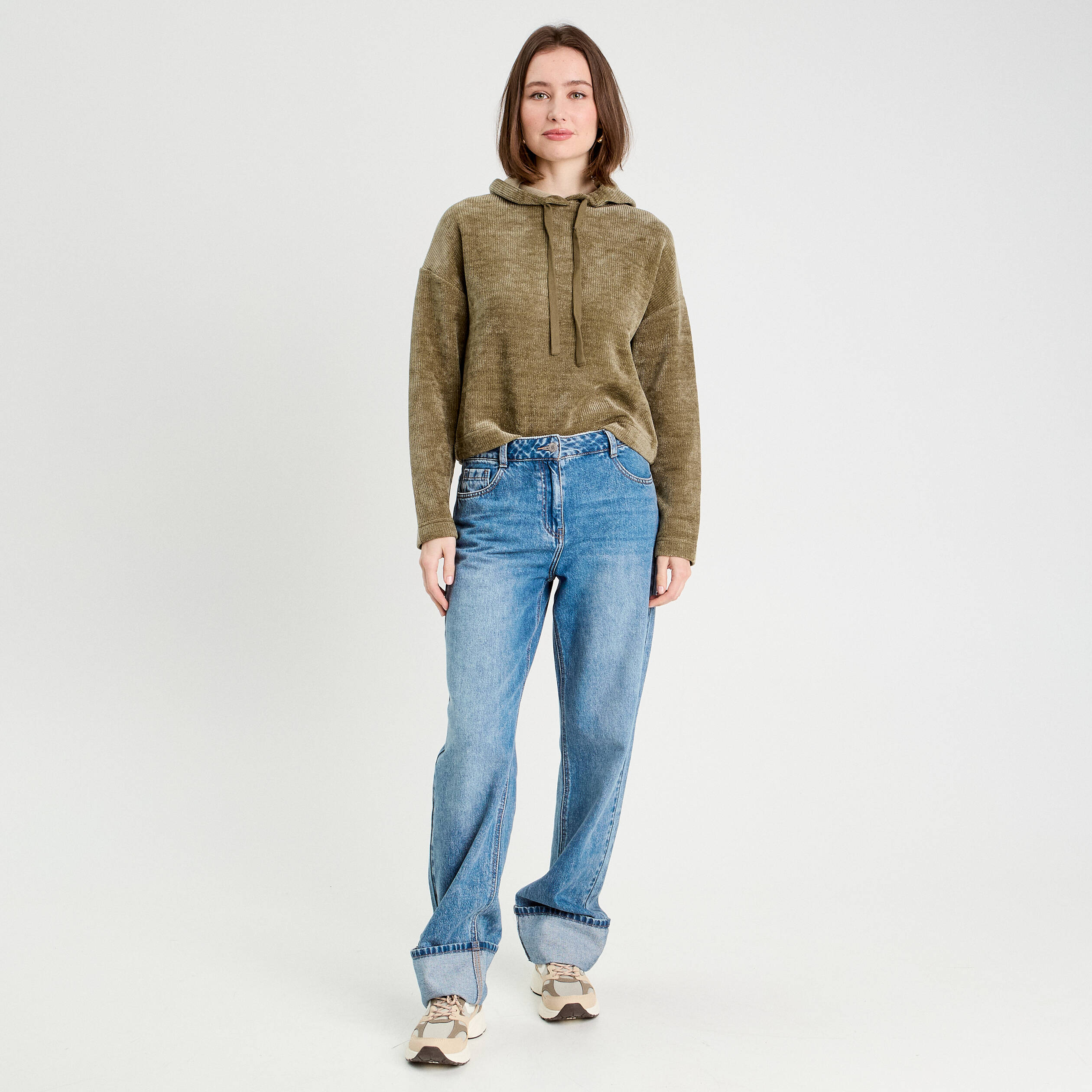 Sweat &agrave; capuche vert kaki femme