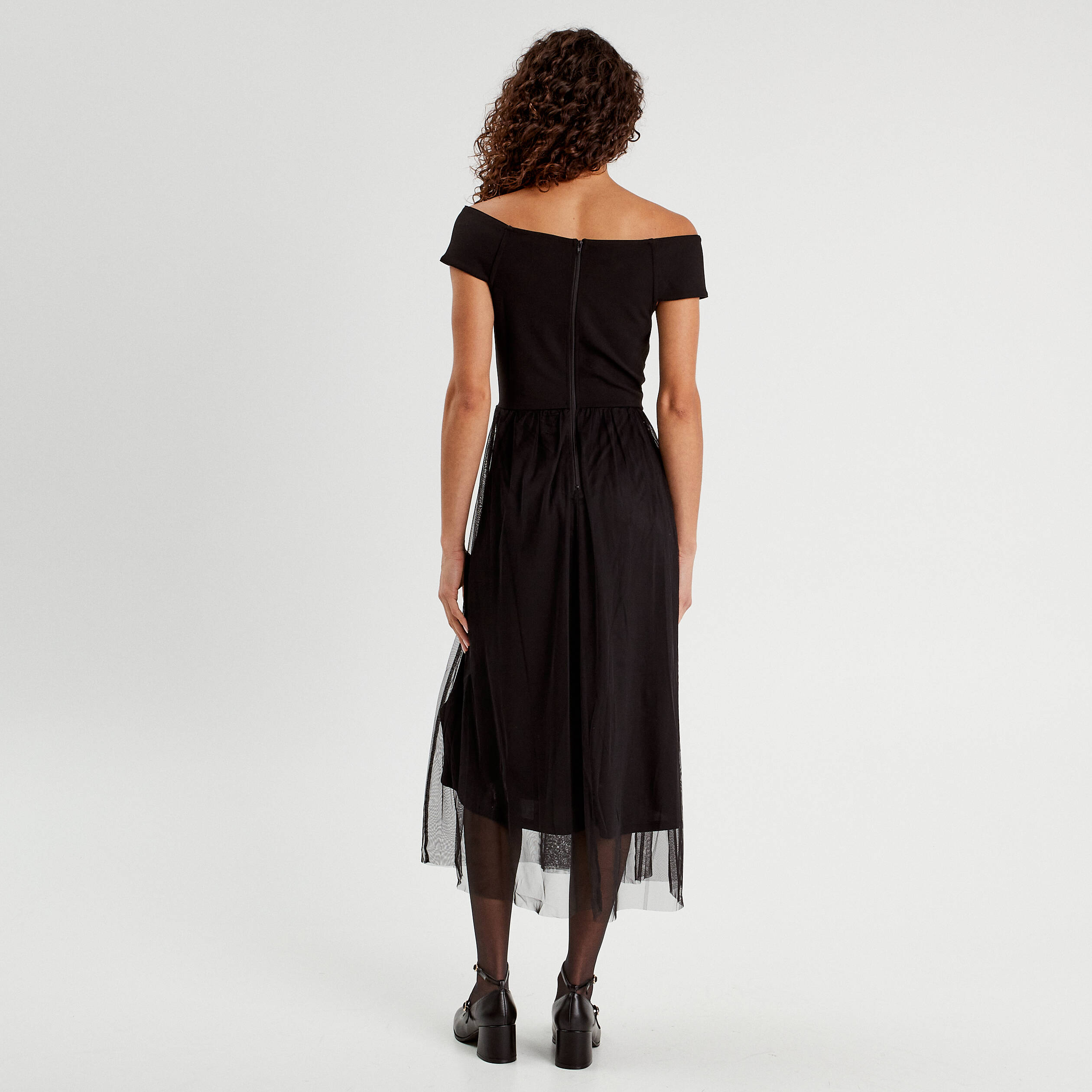 Robe midi bustier &eacute;vas&eacute;e noir femme