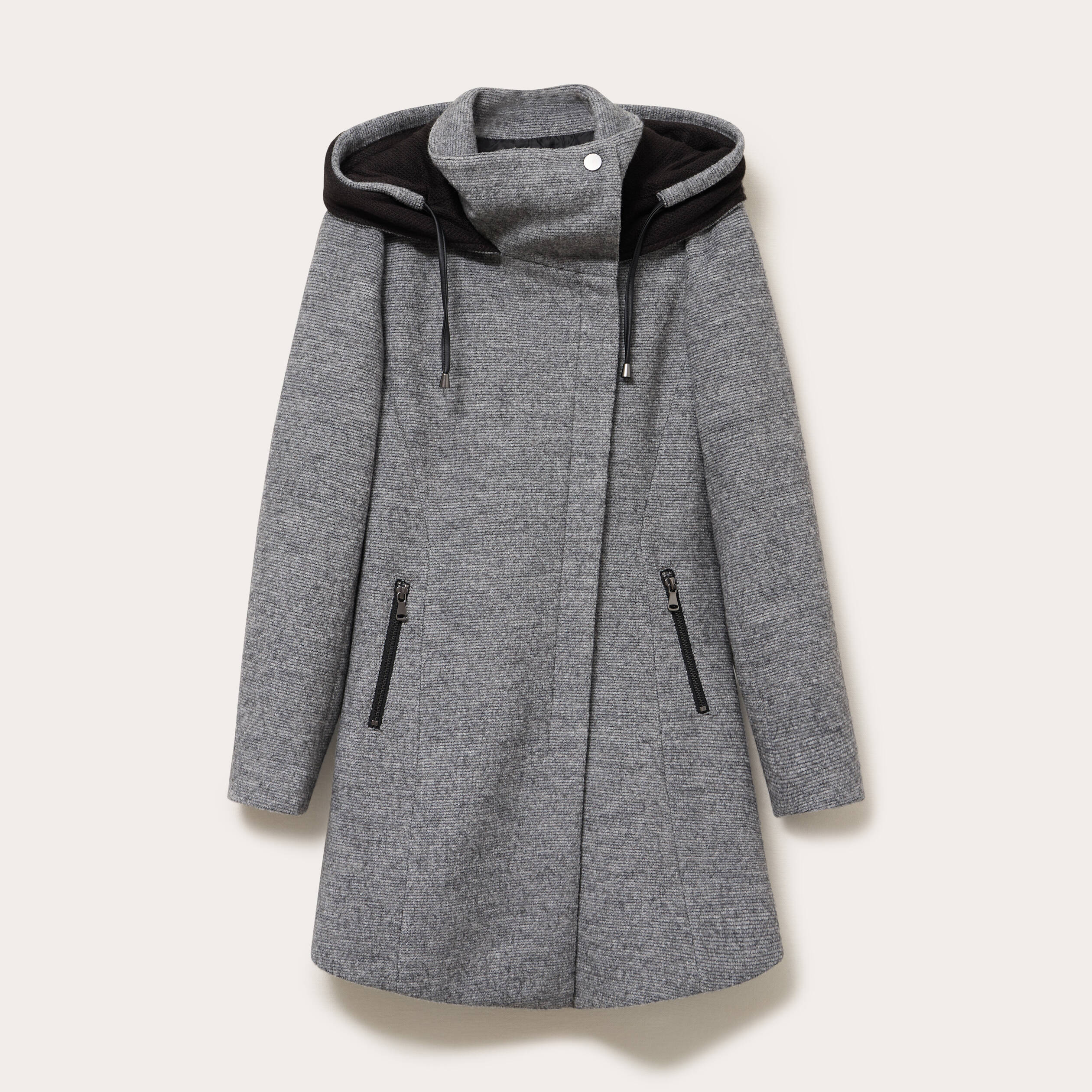 Manteau cintr&eacute; asym&eacute;trique gris fonc&eacute; femme