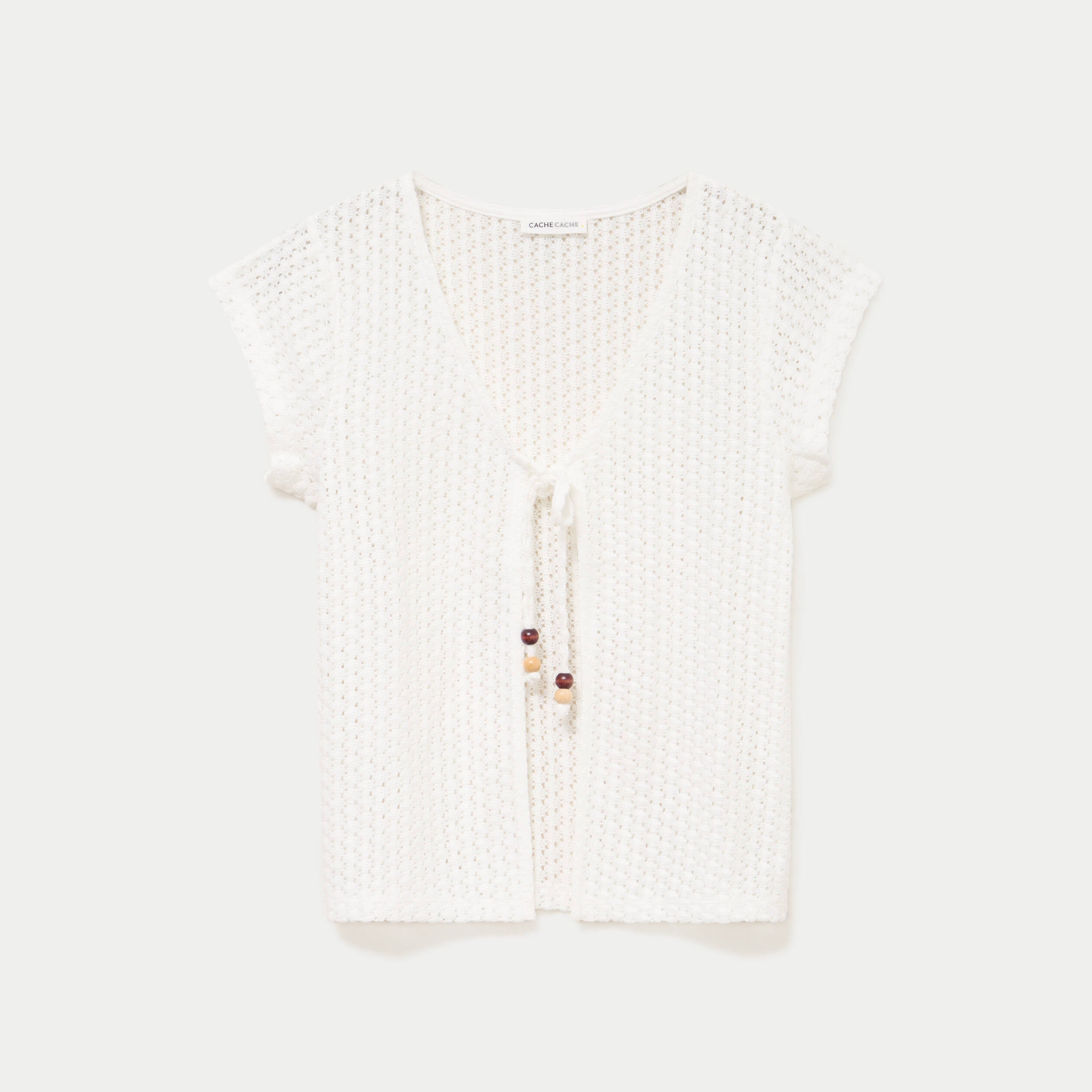 Gilet manches courtes aspect dentelle ecru femme