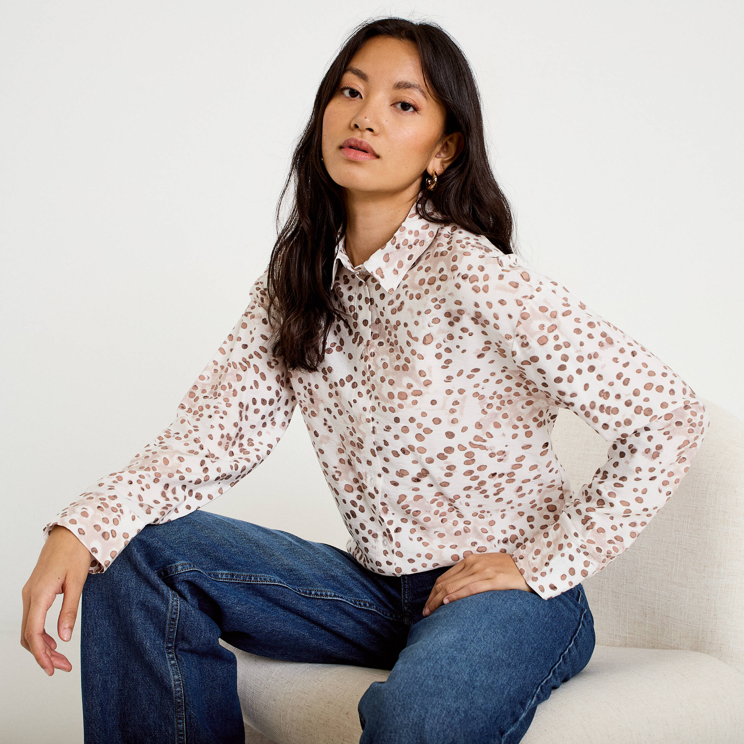 Chemise droite manches longues blanc femme