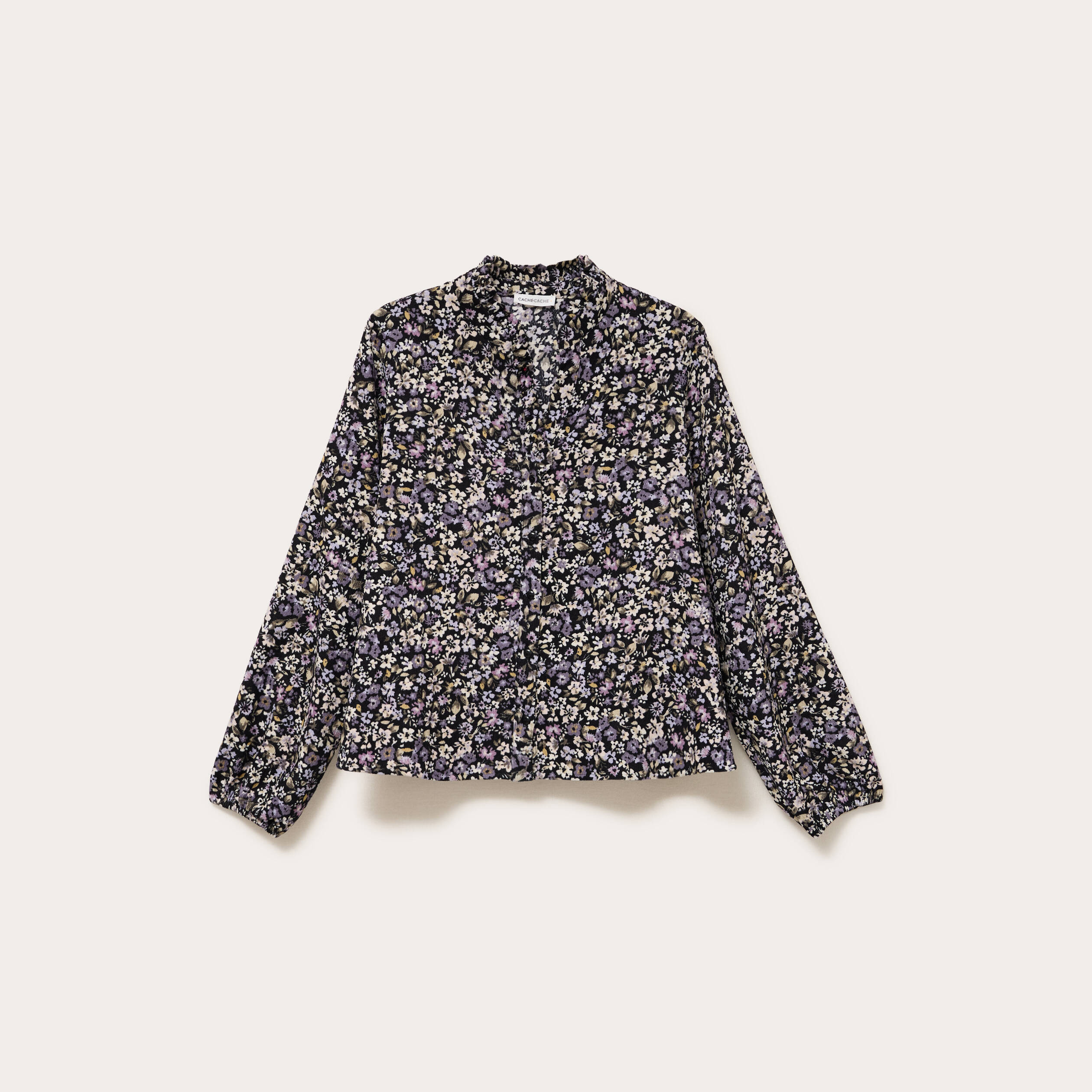 Blouse droite courte manches longues noir femme