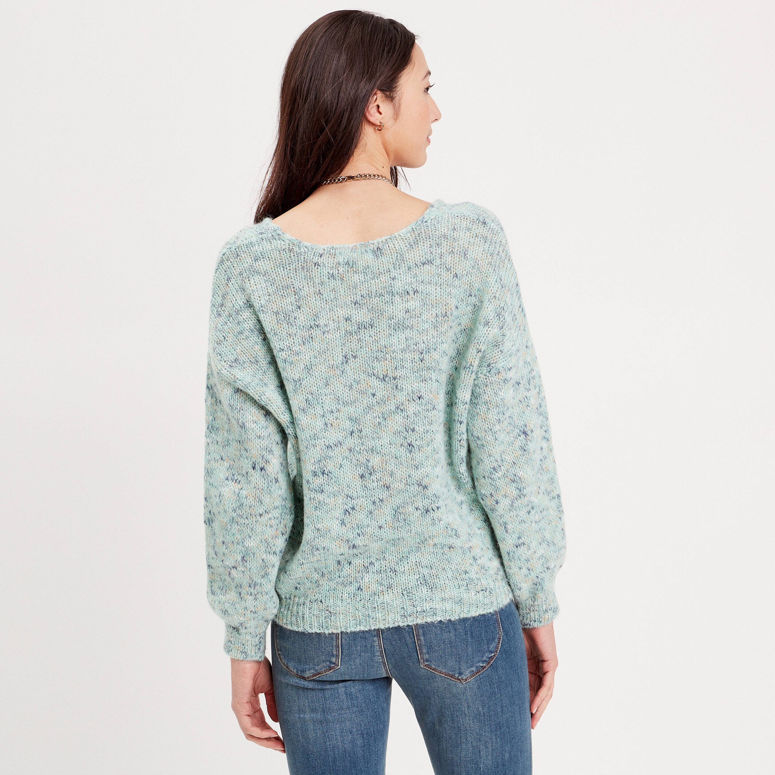 Pull avec col en V vert fluo femme | Vibs