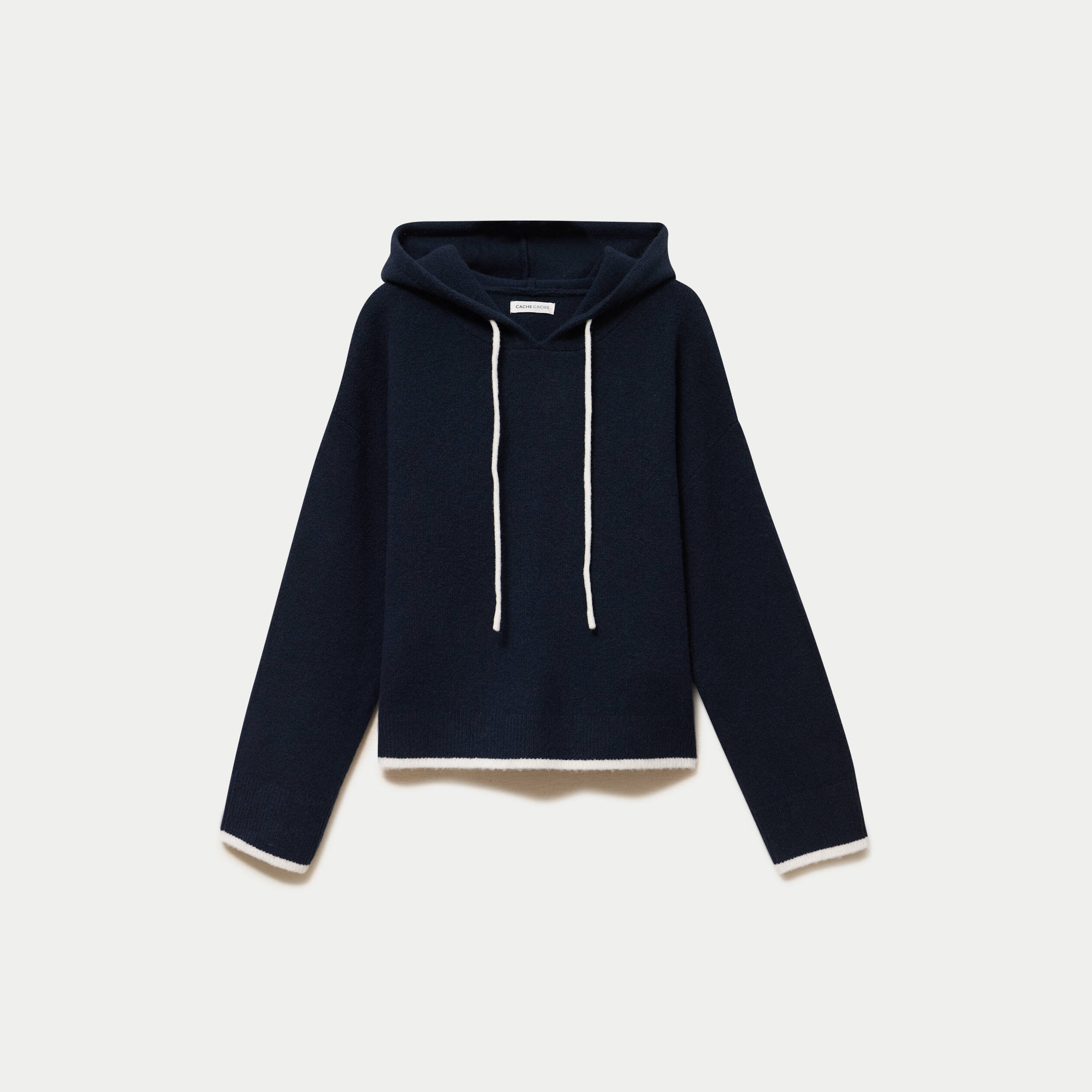 Pull &agrave; capuche bleu marine femme