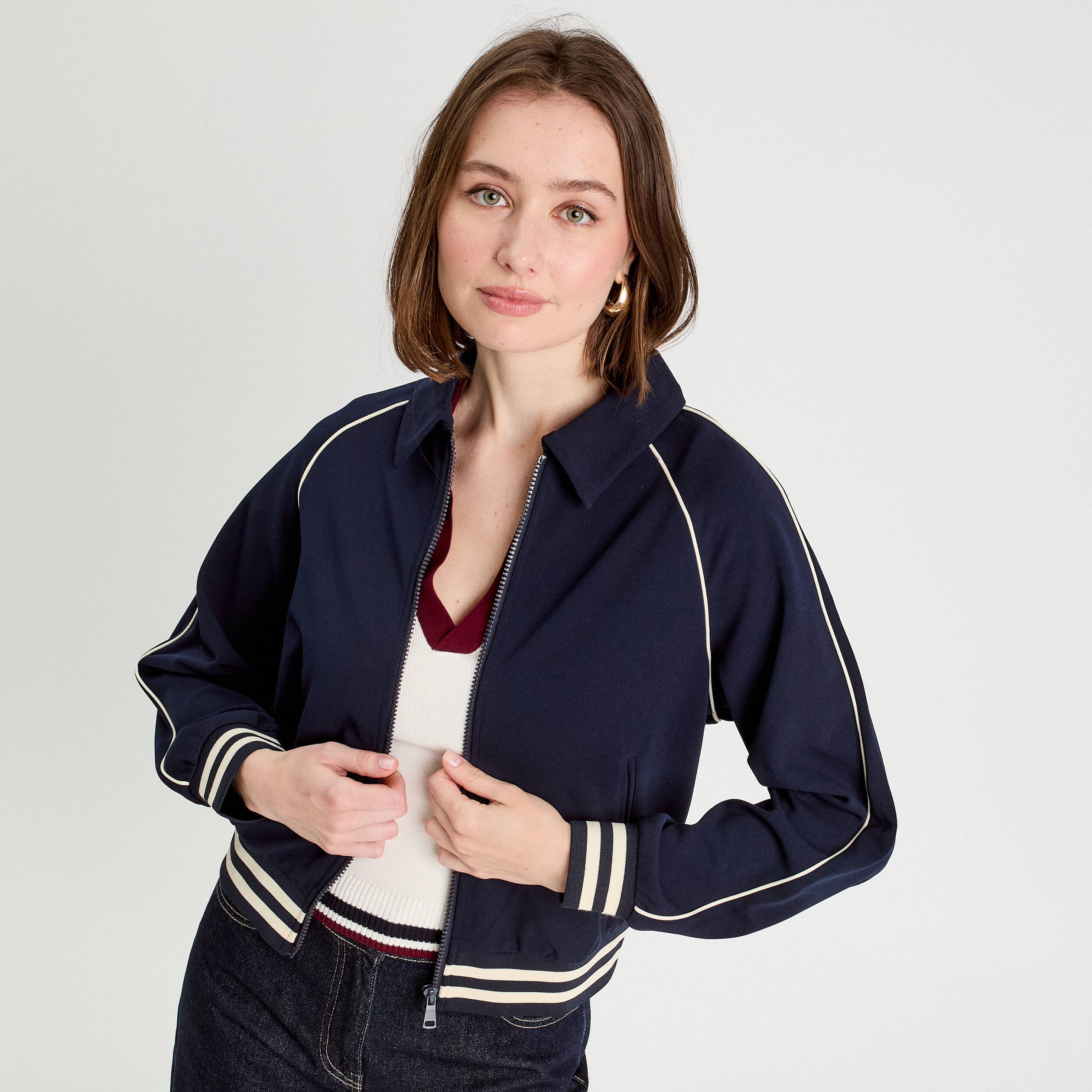 sweat zippe manches longues bleu marine femme Sweat zippé manches longues bleu marine femme