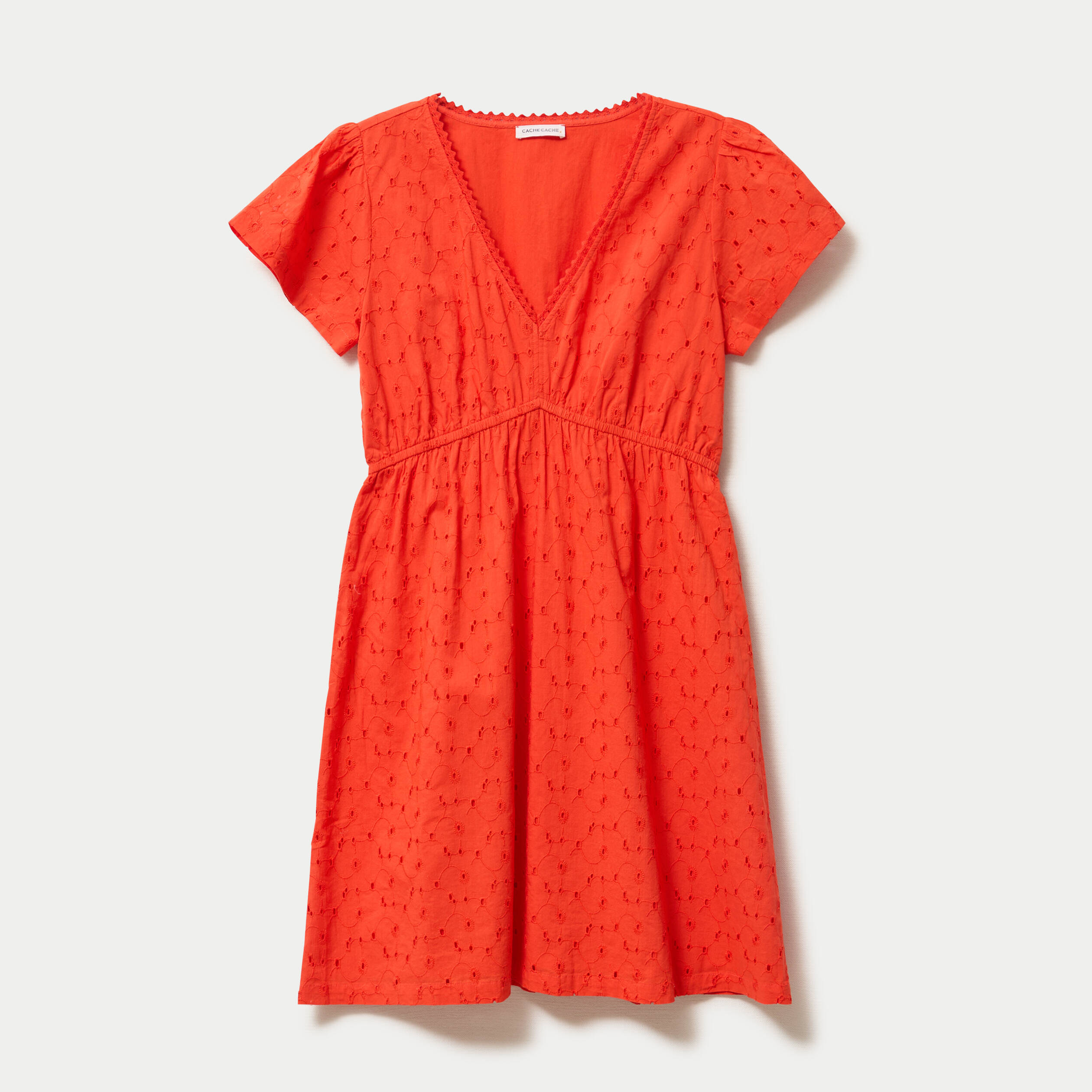 Robe courte &eacute;vas&eacute;e d&eacute;collet&eacute; brod&eacute;e orange fonc&eacute; femme