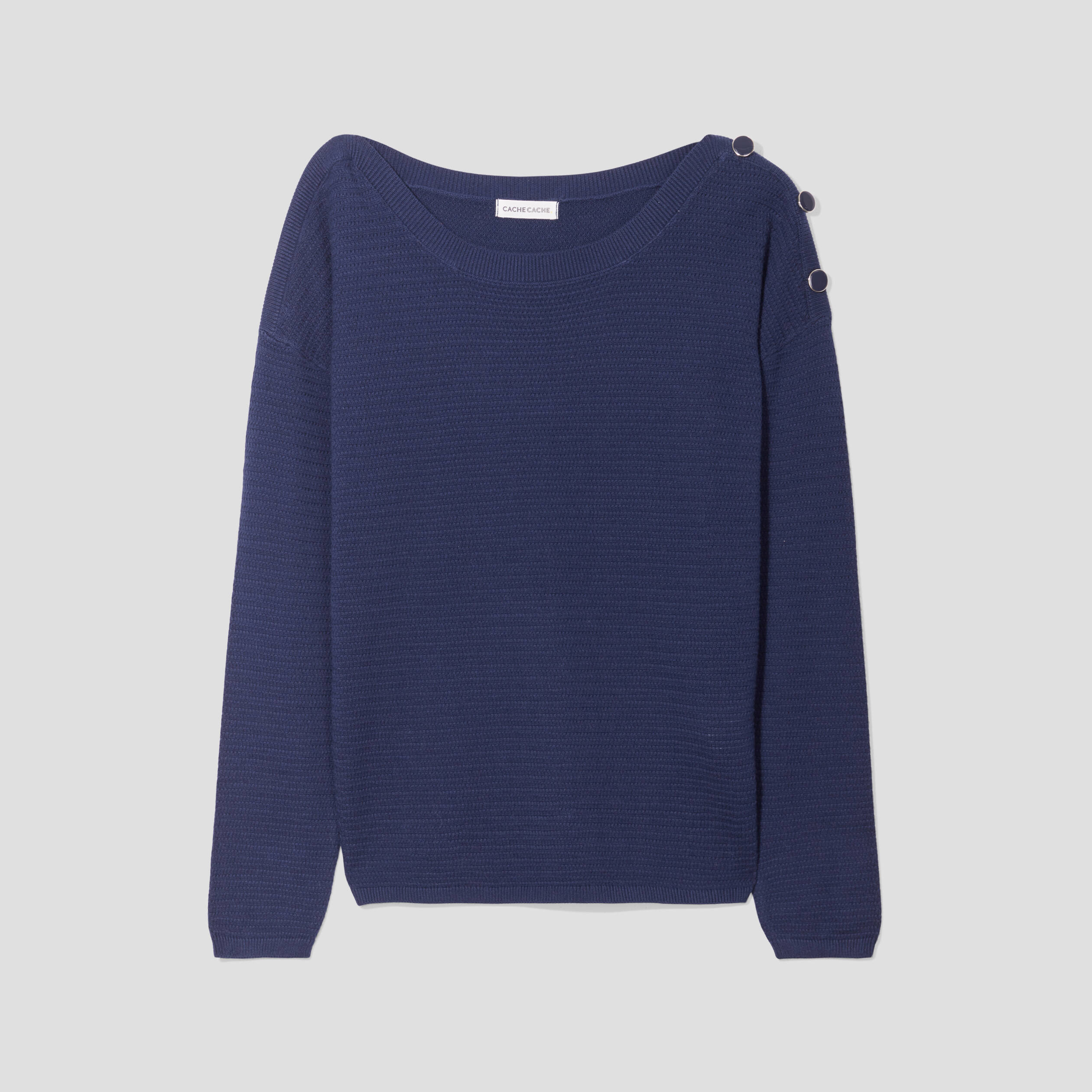 Pull avec boutons bleu marine femme