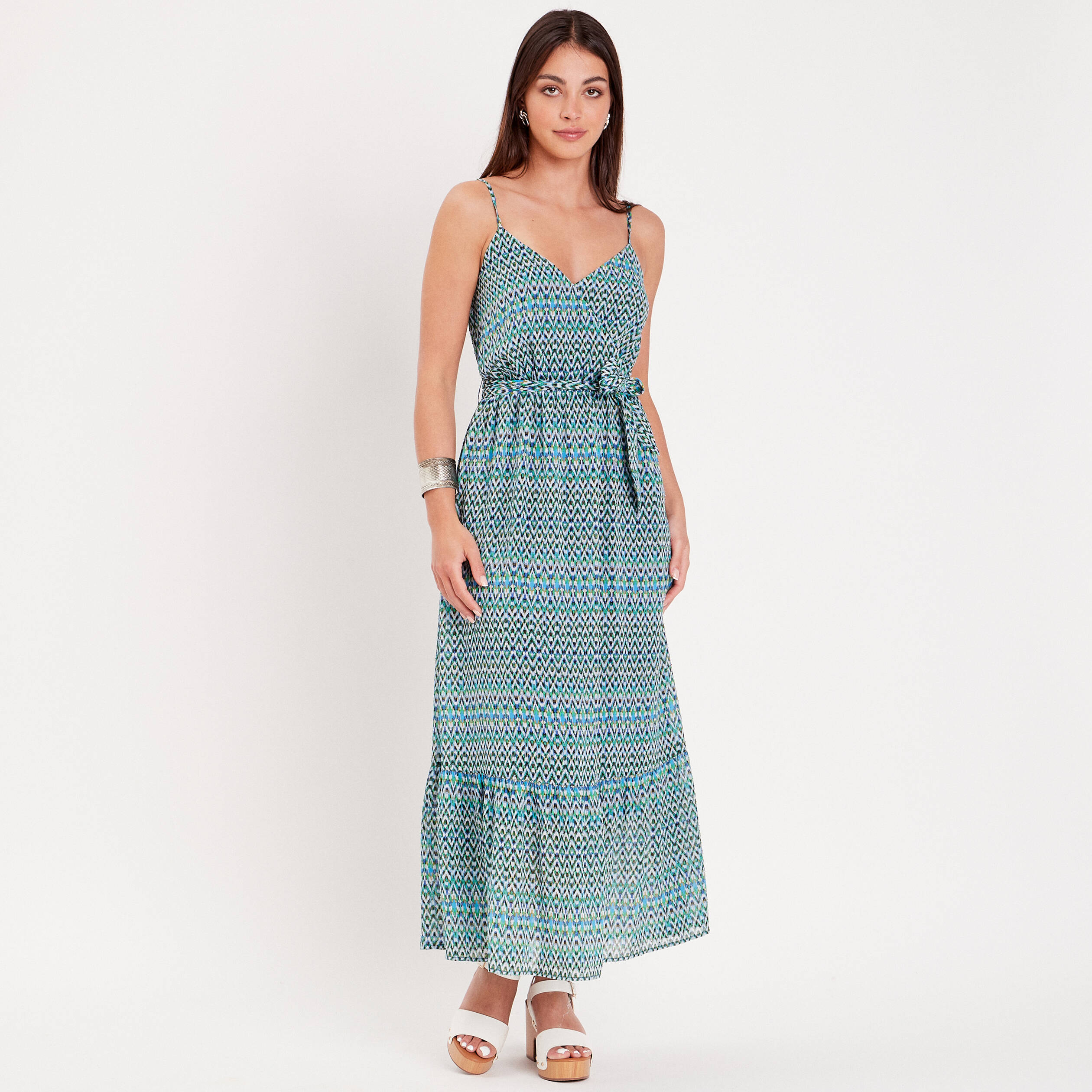 Robe longue &eacute;vas&eacute;e bleu femme